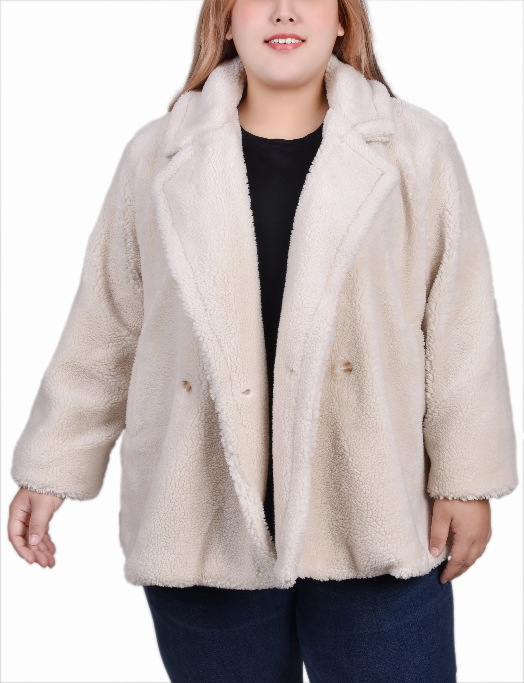 Ultra Soft Handfeel Odor Resistant Coating Plus Size Long Sleeve Double Breasted Sherpa Jacket