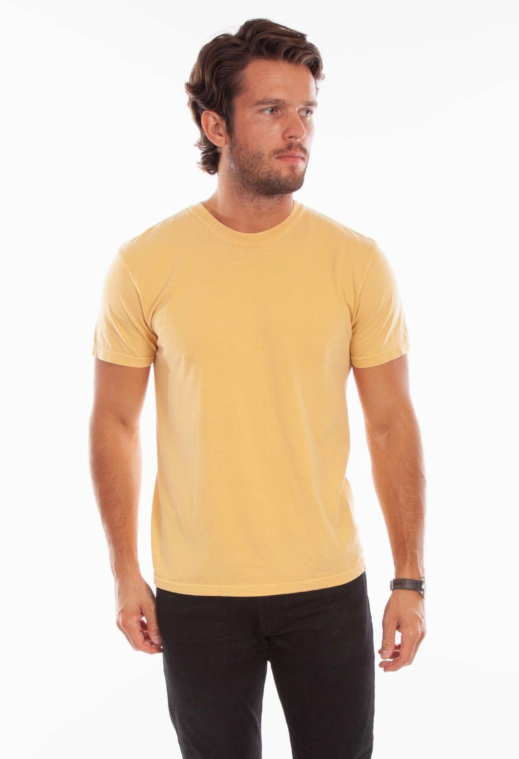Oversized style Pastel Shade Scully Mens New Mustard 100% Cotton Crew S/S T-Shirt