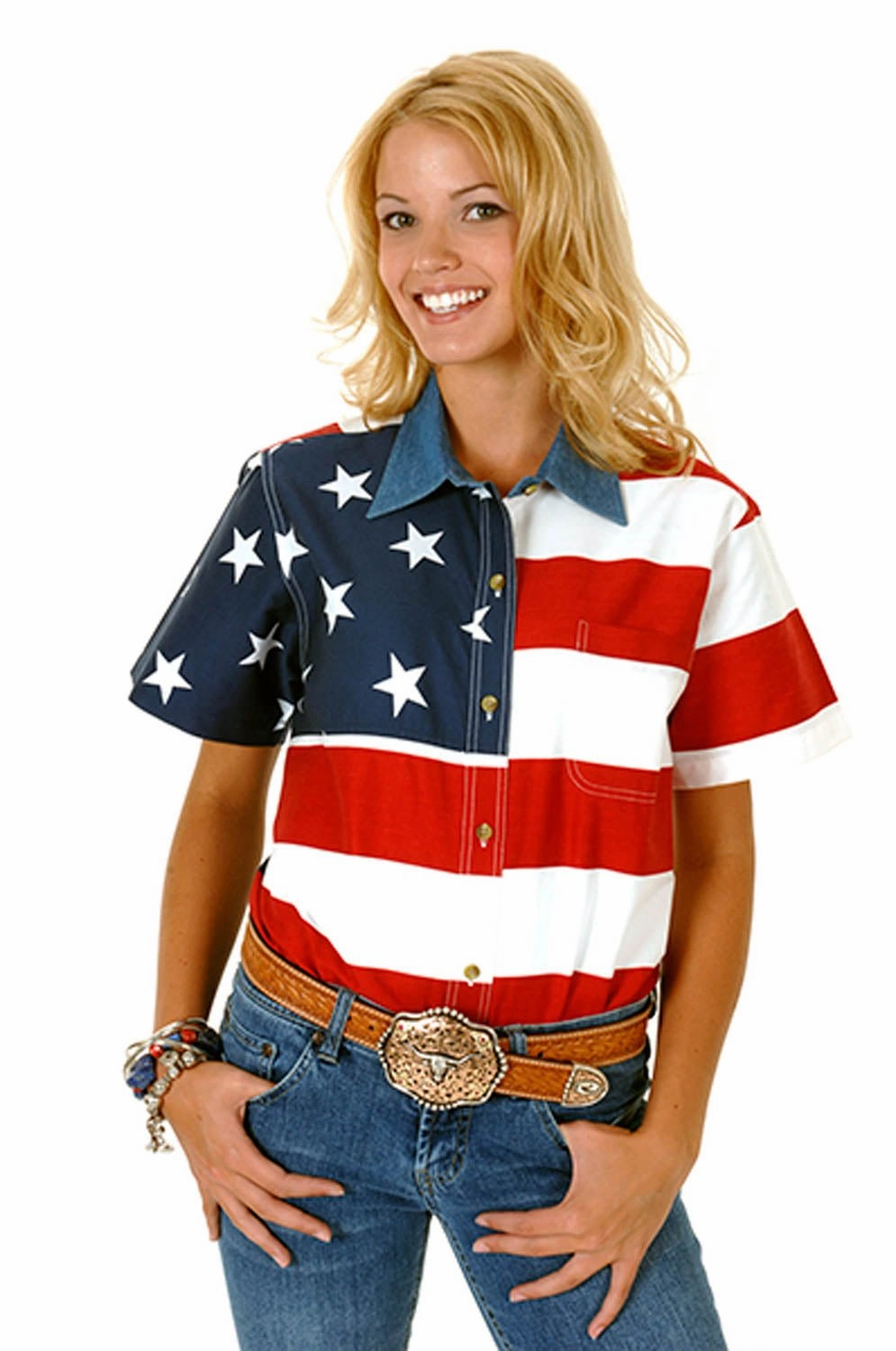 ethical fashion Roper Womens Stars and Stripes Flag Red/Blue 100% Cotton S/S Shirt