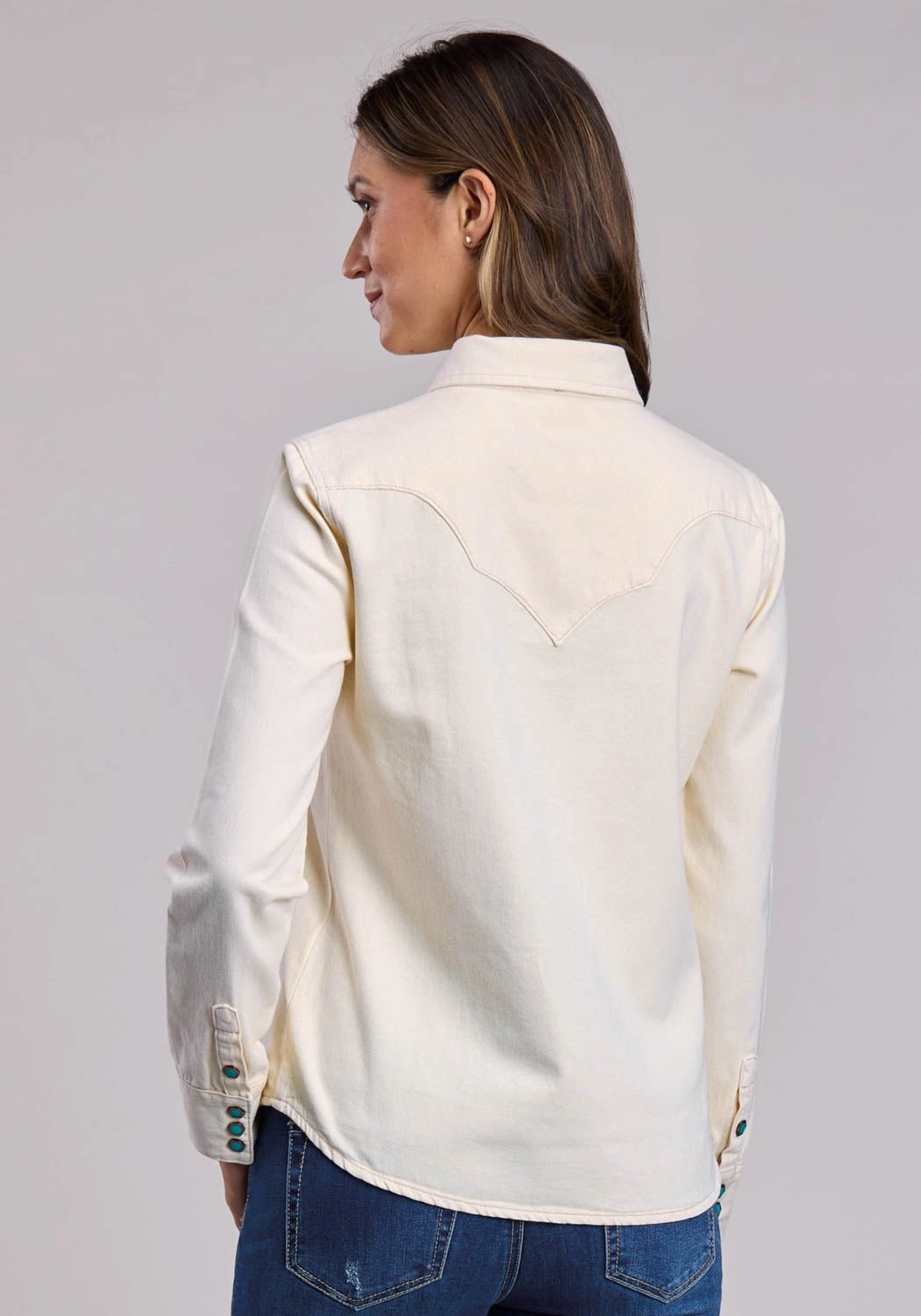 Fade Resistant Formula Stetson Womens 3 Point Back Yoke Cream 100% Cotton L/S Shirt