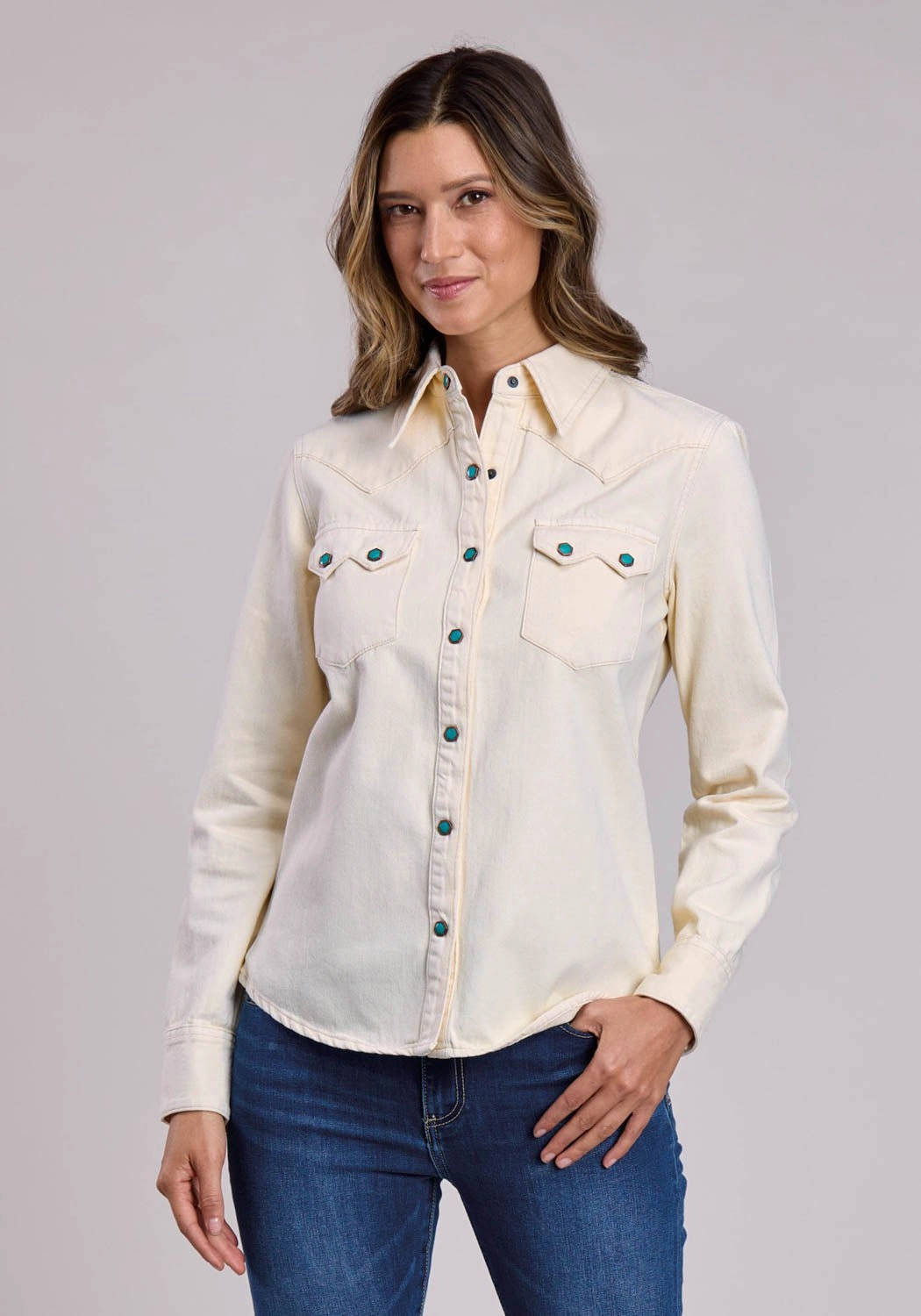 Summer Fashion Stetson Womens 3 Point Back Yoke Cream 100% Cotton L/S Shirt
