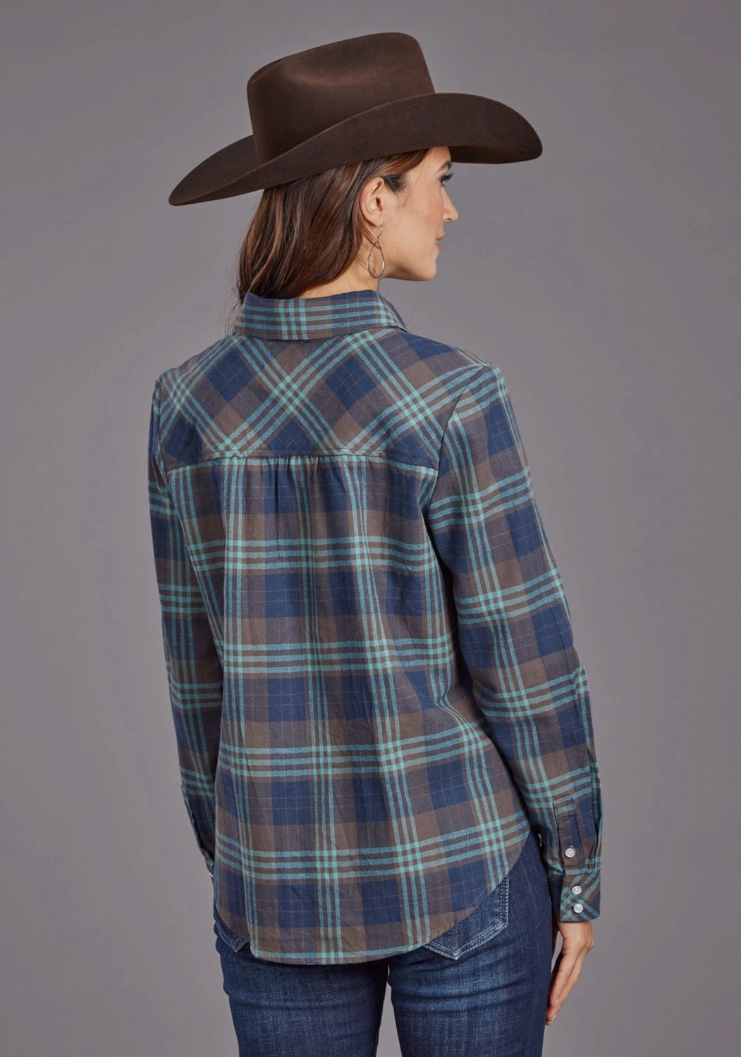 natural fiber Stetson Womens Flannel Plaid Navy 100% Cotton L/S Shirt