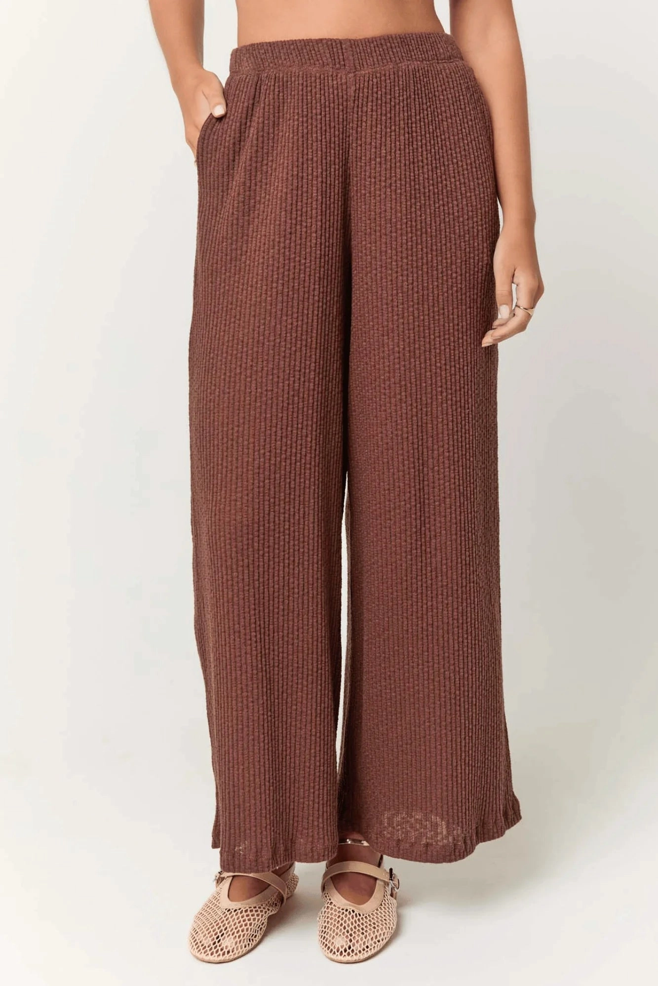 LightweightWeave Monterosa Ribbed Wide Leg Pants - Cacao