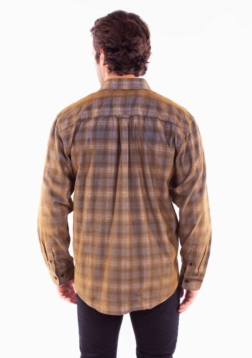 Classic Appeal Scully Mens Corduroy Plaid Blue/Brown 100% Cotton L/S Shirt