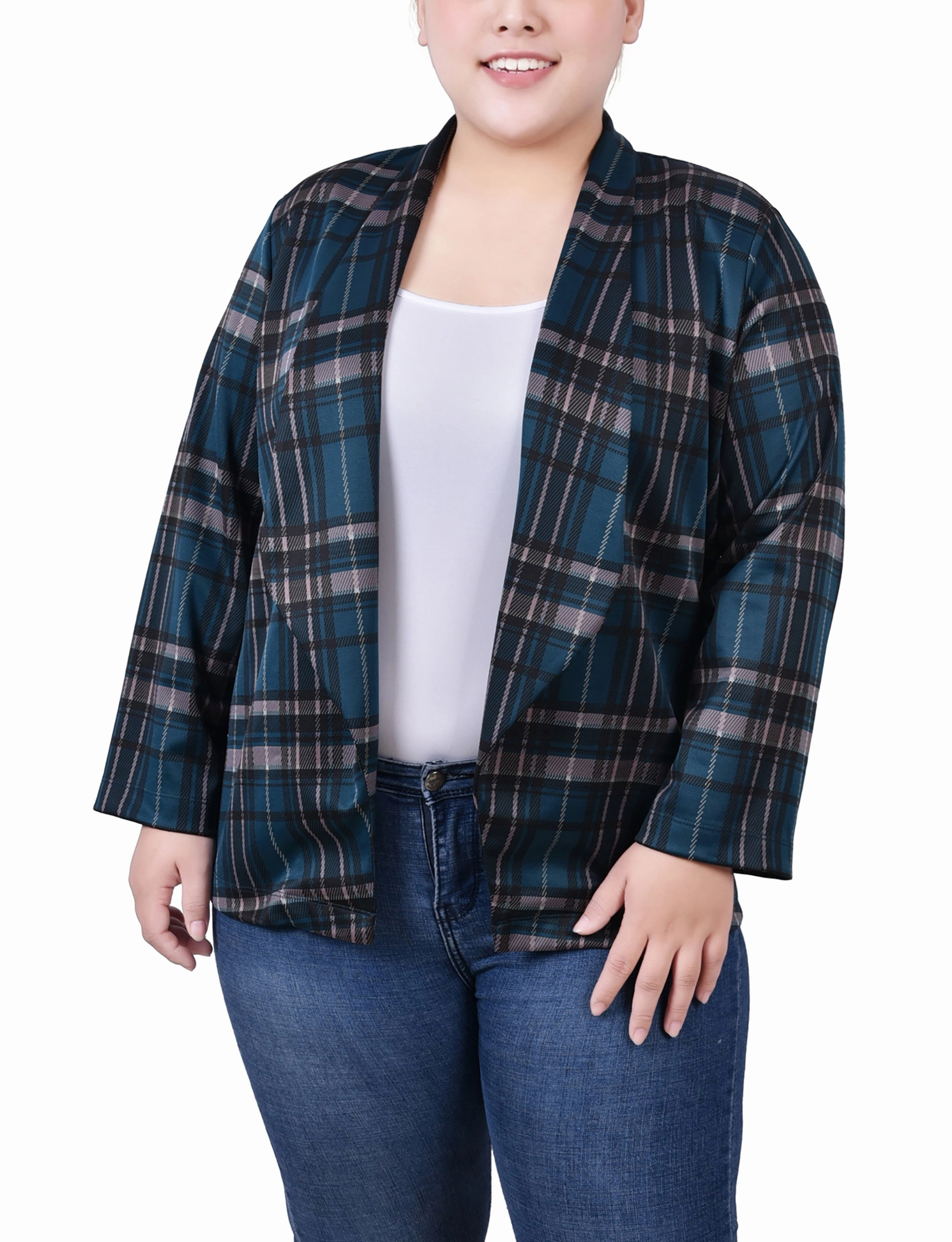 Plus Size 3/4 Sleeve Ponte Jacket HighElasticity Thread Stretchy Top