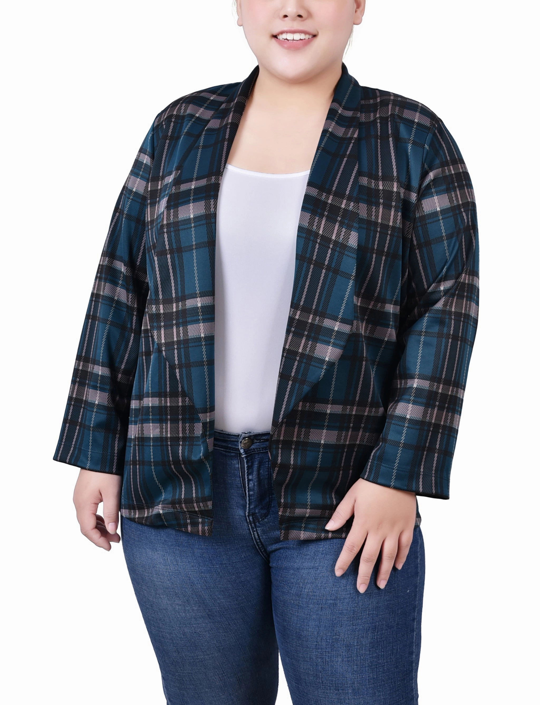 Plus Size 3/4 Sleeve Ponte Jacket PunctureResistantReinforcement High Thread Count Cotton