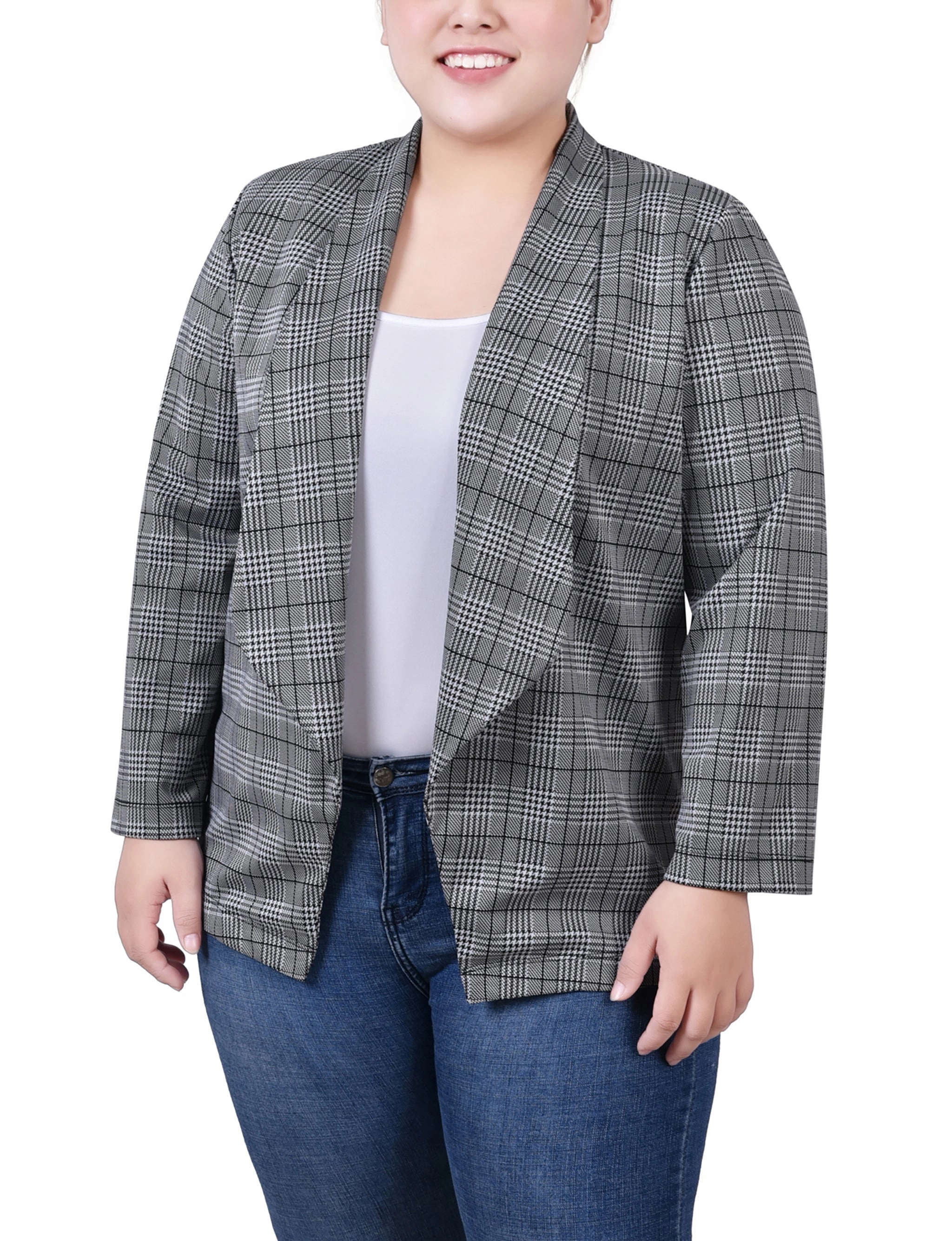 Plus Size 3/4 Sleeve Ponte Jacket WrinkleFree Weave Durable Hem Stitching