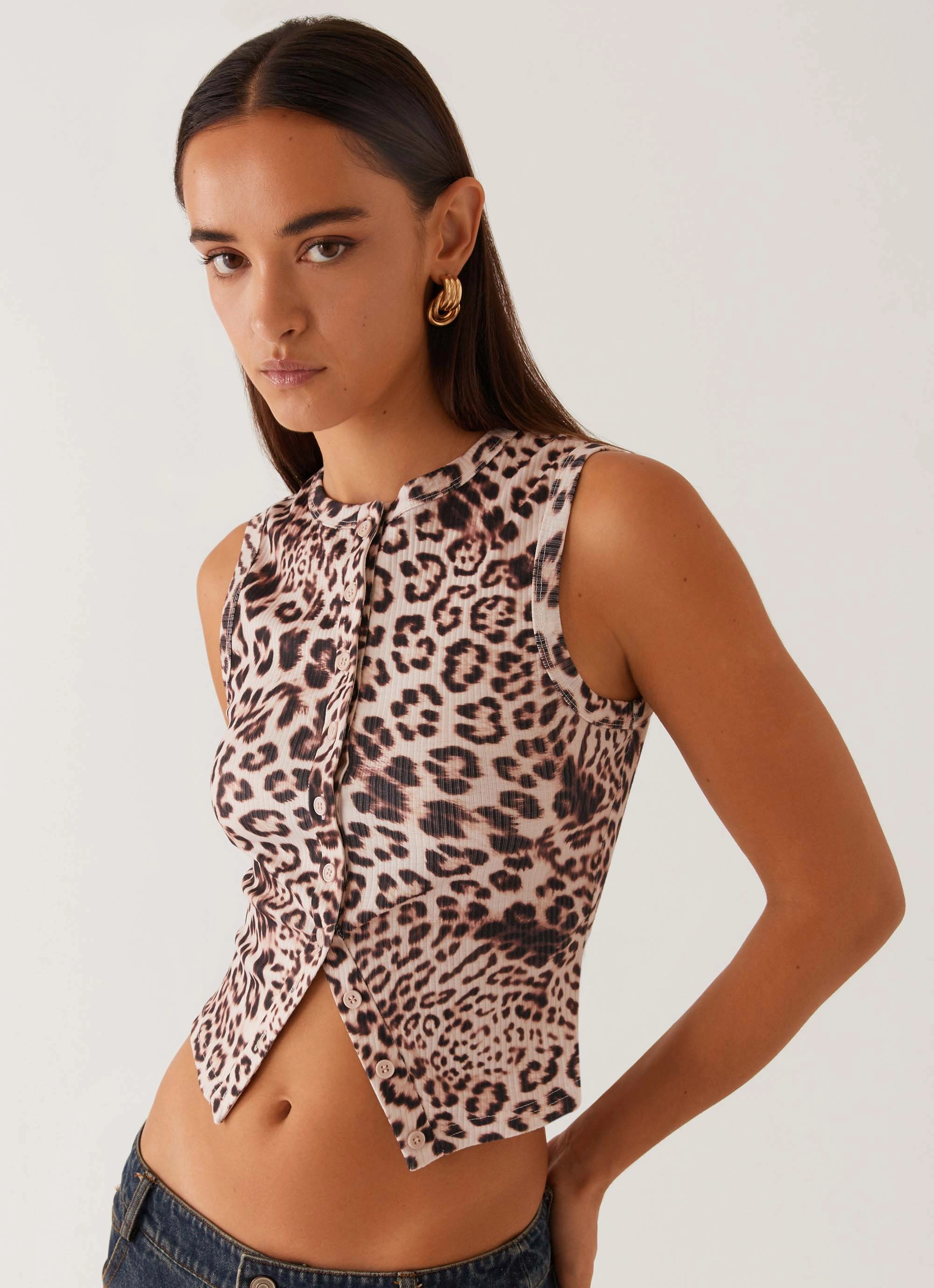 Blair Buttoned Tank Top - Leopard BoxySilhouette