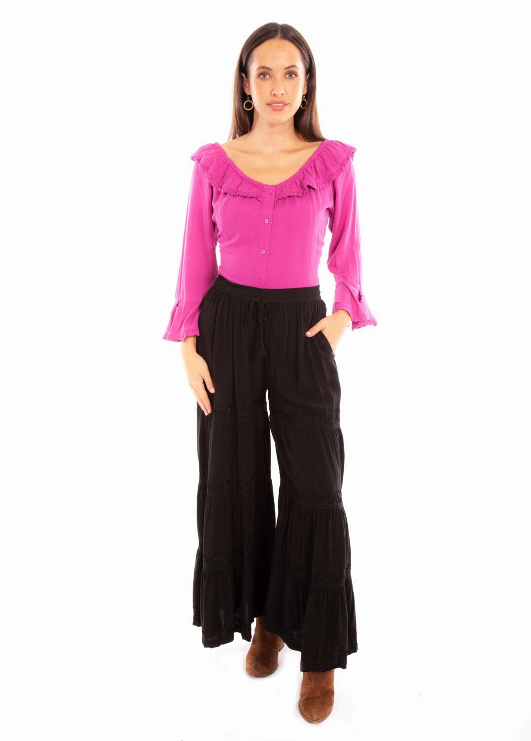 On-the-Go Look Scully Womens Black Rayon Palazzo Pants