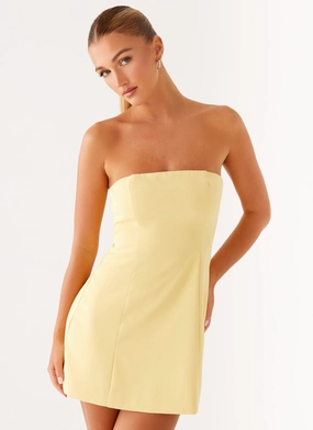 Honey Bow Mini Dress - Yellow Solid Color