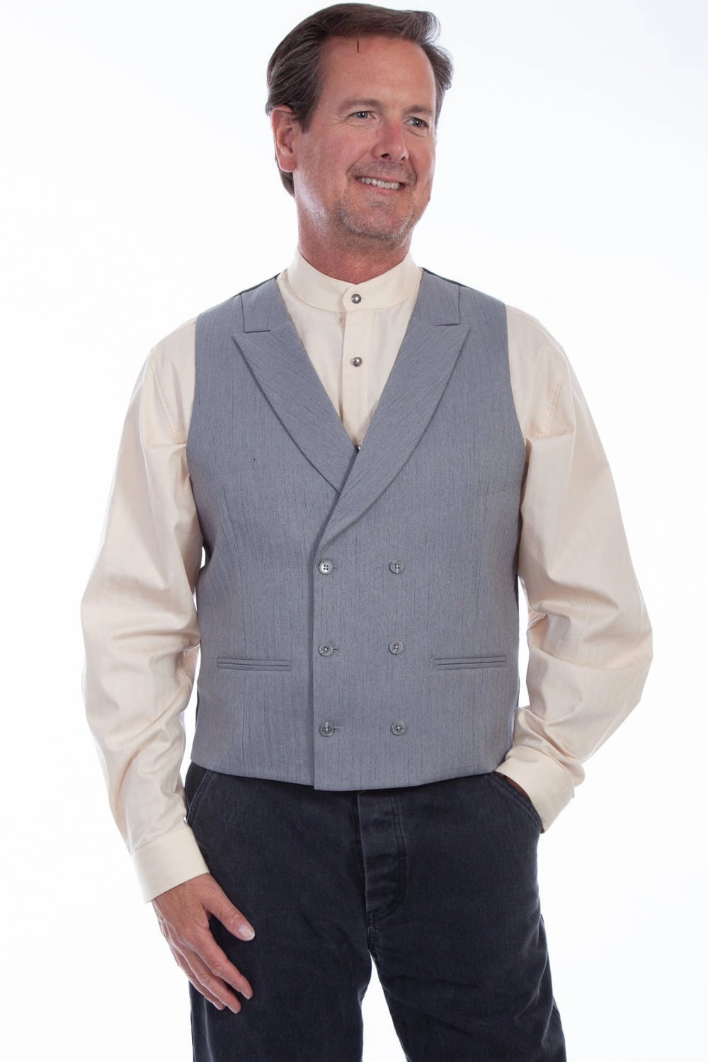 Clean Jacket Detail Scully Mens Grey Polyester Mini Herringbone Vest