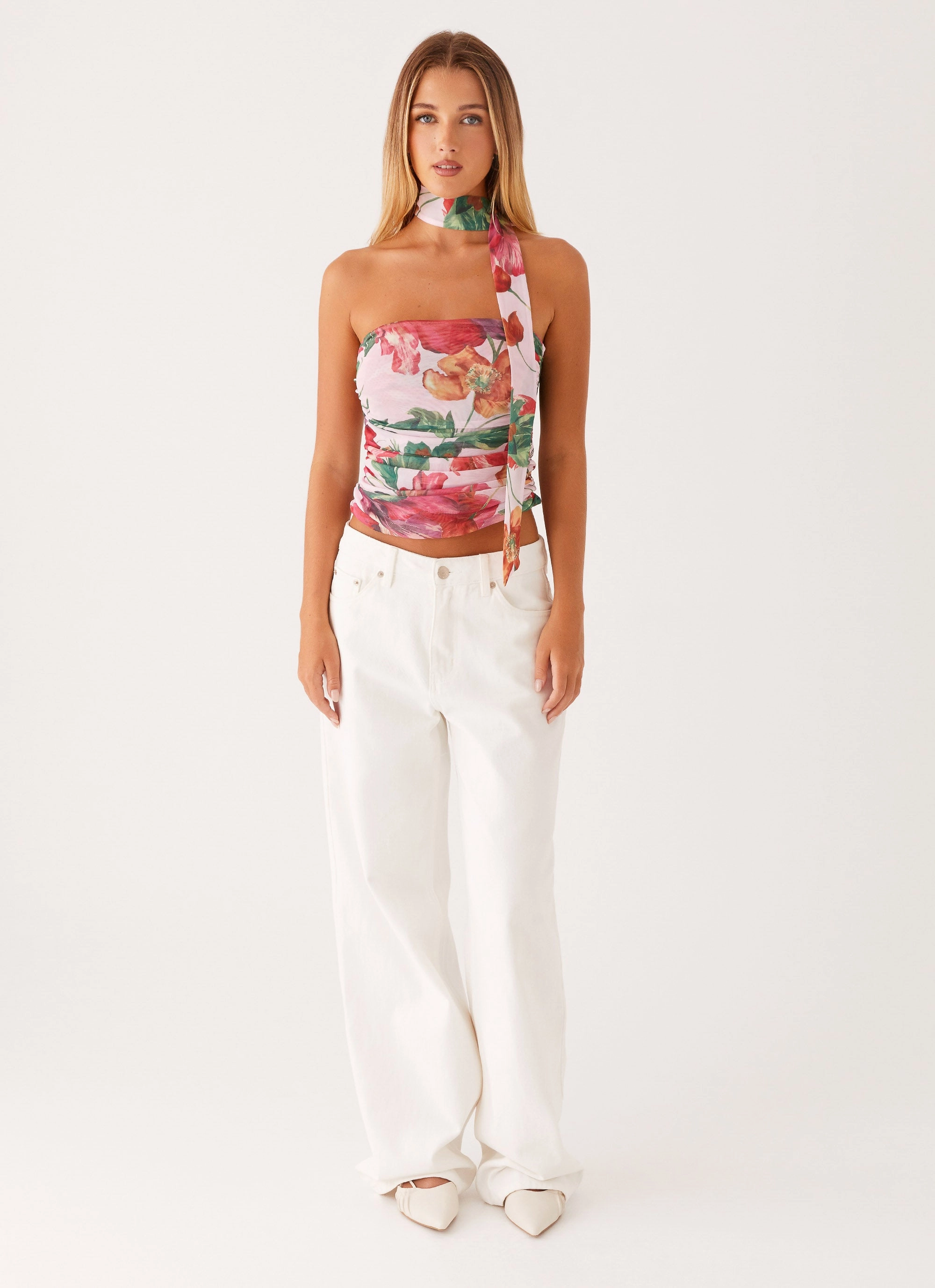 Hot Like Me Scarf Top - Pink Floral VentilatedArmholes