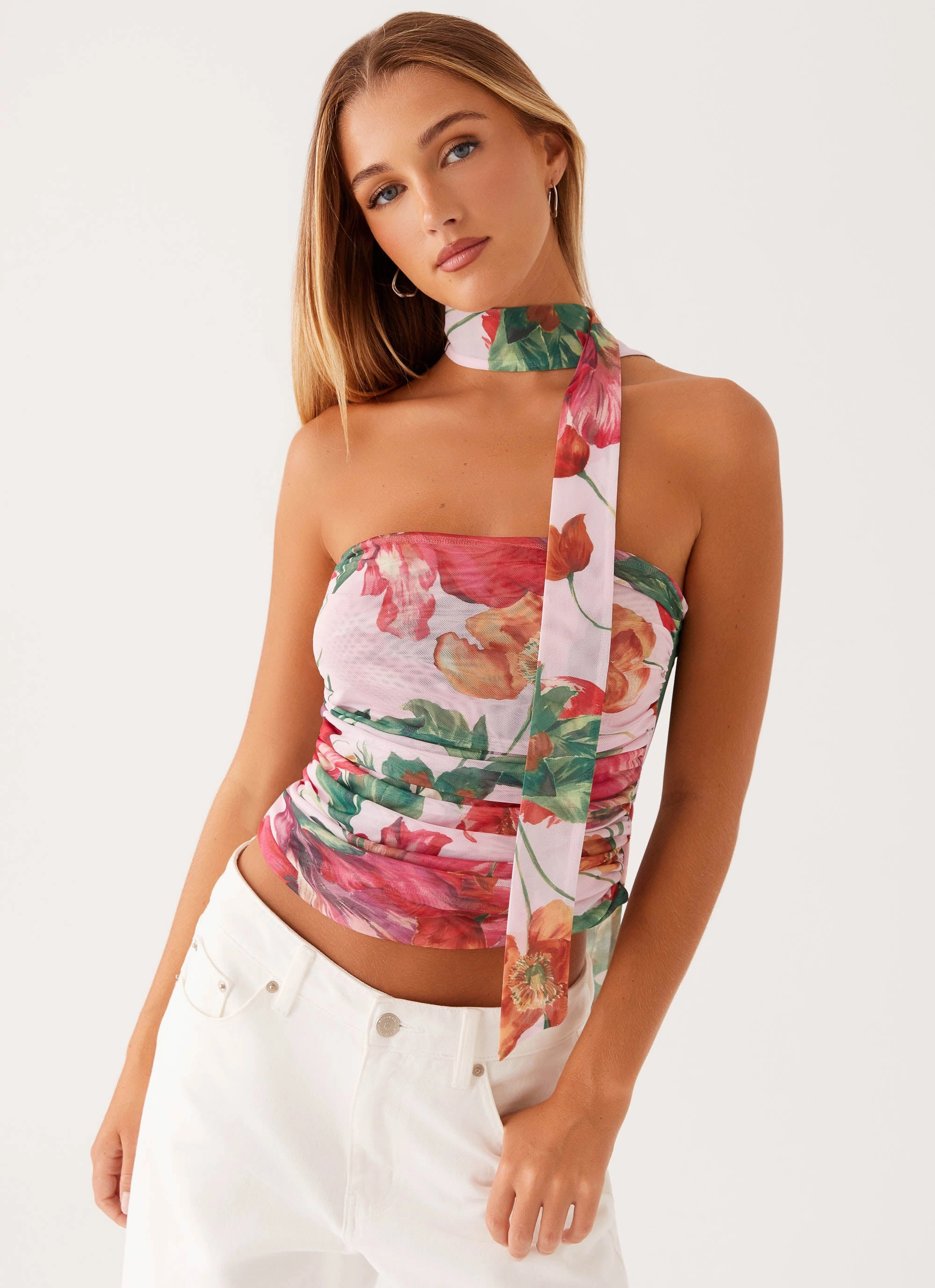 Unstructured Silhouette Hot Like Me Scarf Top - Pink Floral