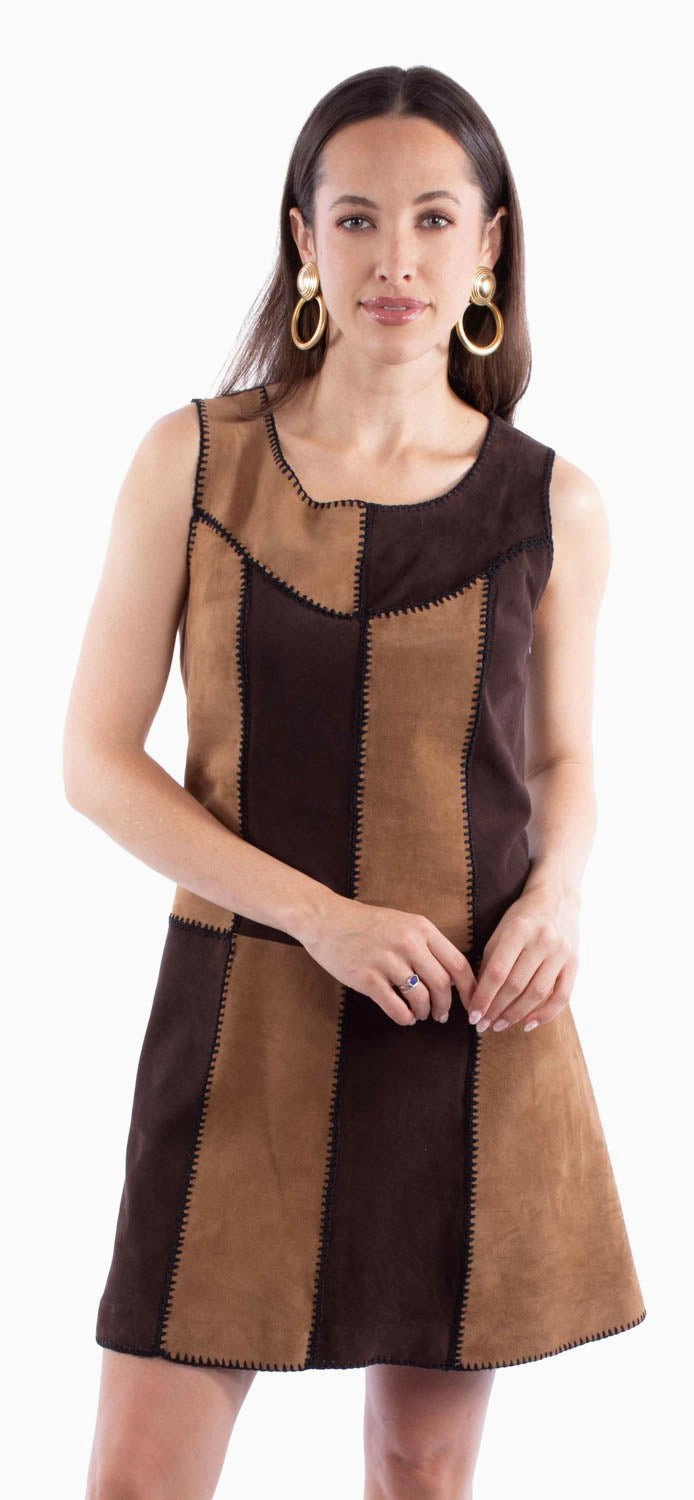 Scully Womens Multi-Color Patchwork Brown/Tan Leather S/L Dress NonRestrictive Fit