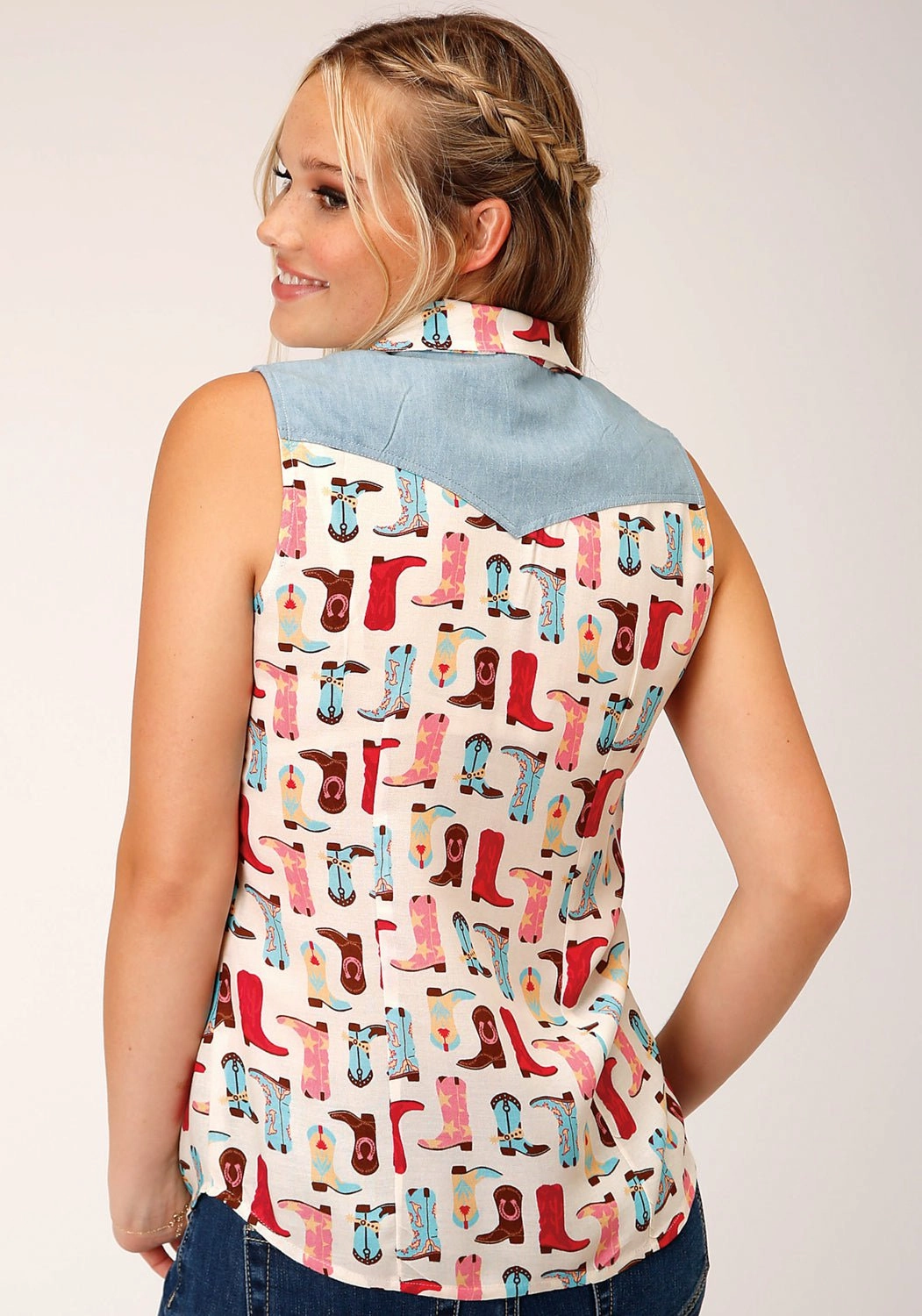 Roper Womens Boot Print Multi-Color 100% Rayon S/L Blouse High-Quality Fabric Striped style