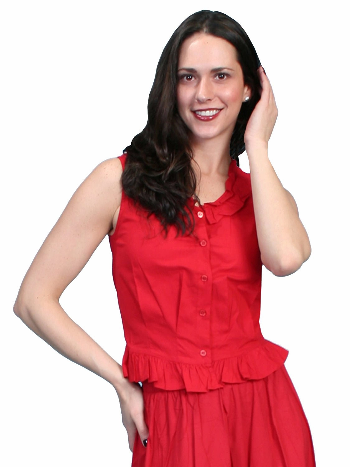 Sweat-Absorbing Scully Rangewear Womens Red 100% Cotton Ruffle Camisole