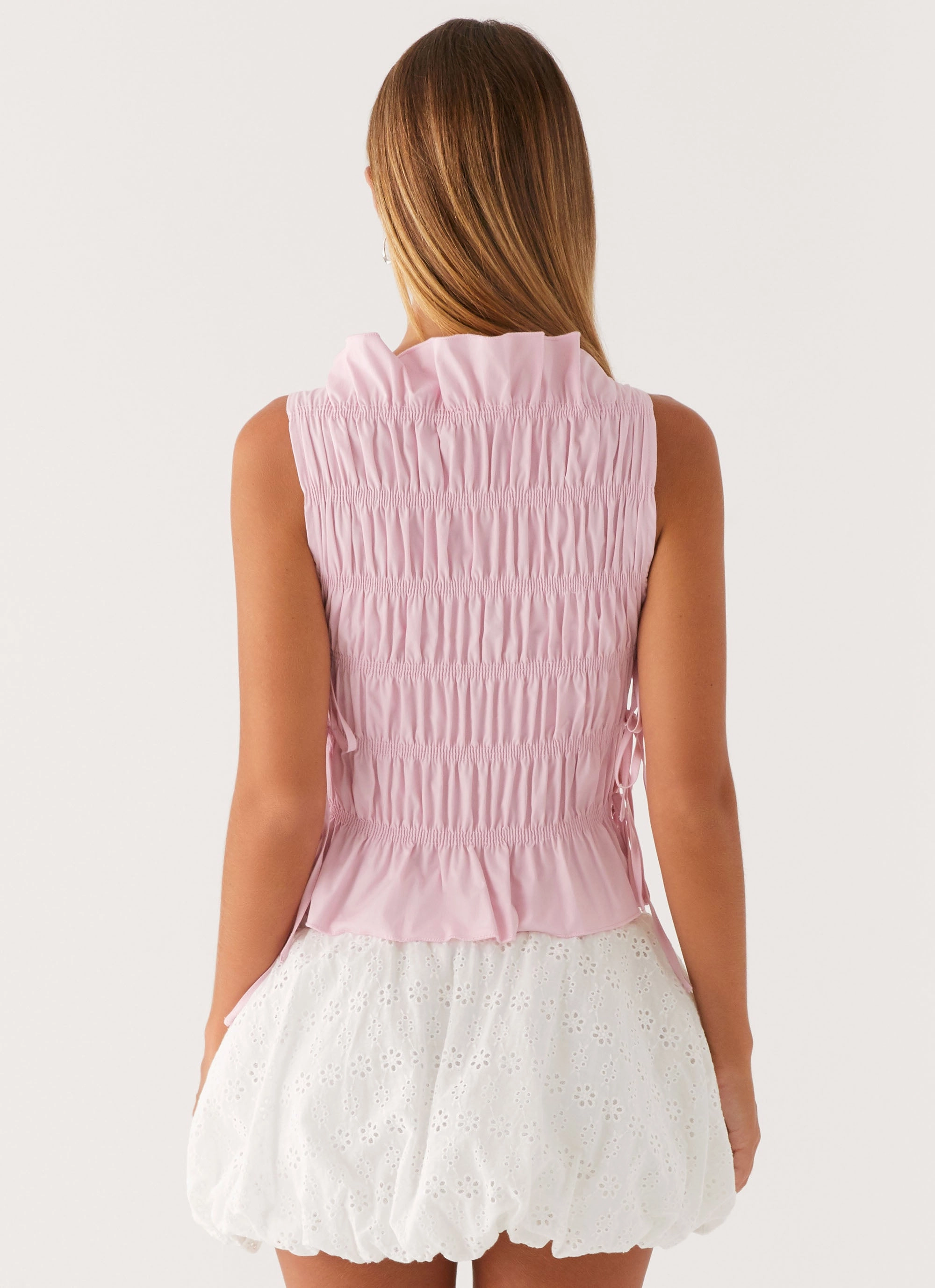 Alysa Shirred Top - Pink Layered Sleeve Casual Button-Down