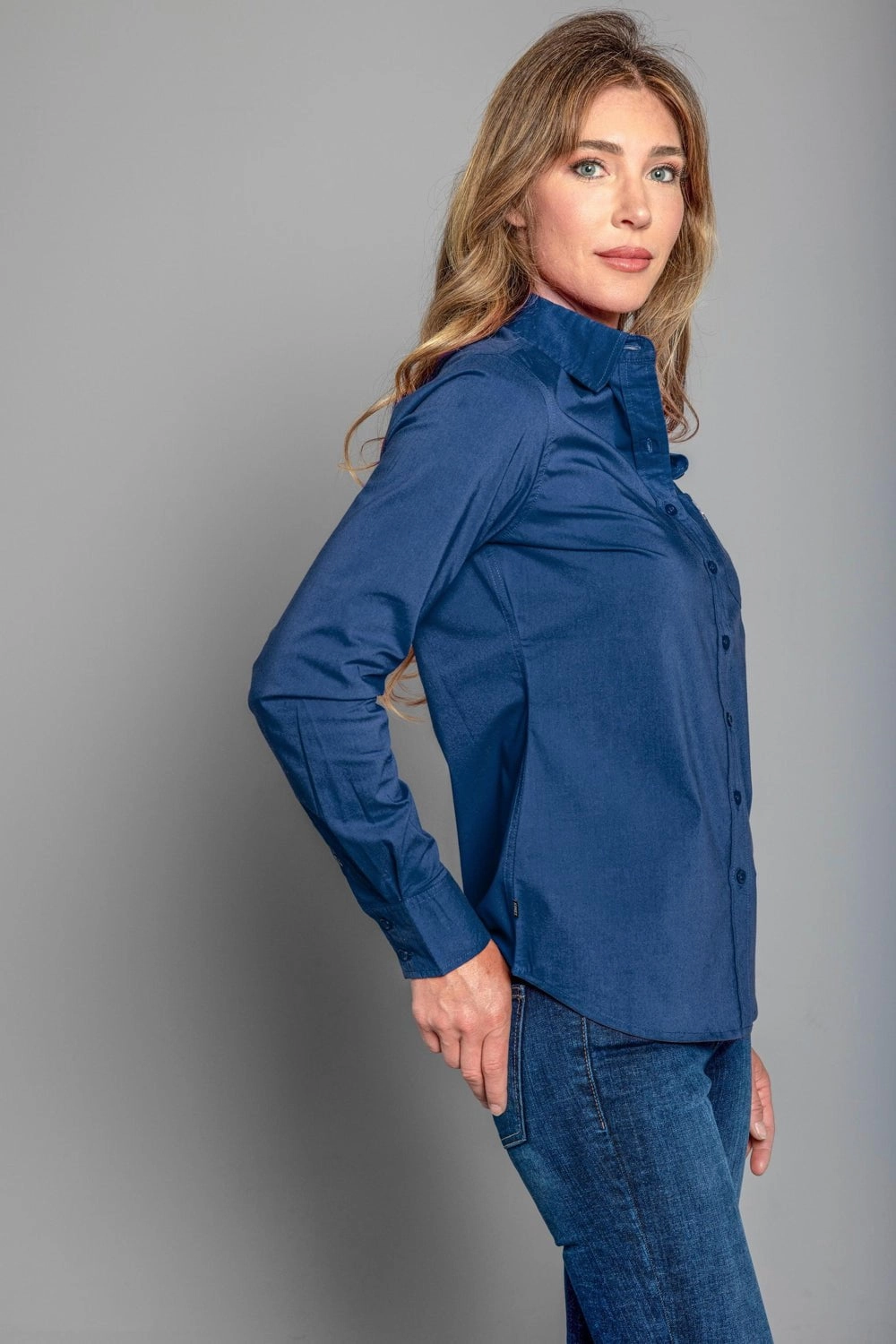 Kimes Ranch Womens Team Shirt Long Navy Cotton Blend L/S Shirt Summer Vibes Versatile Layering Piece