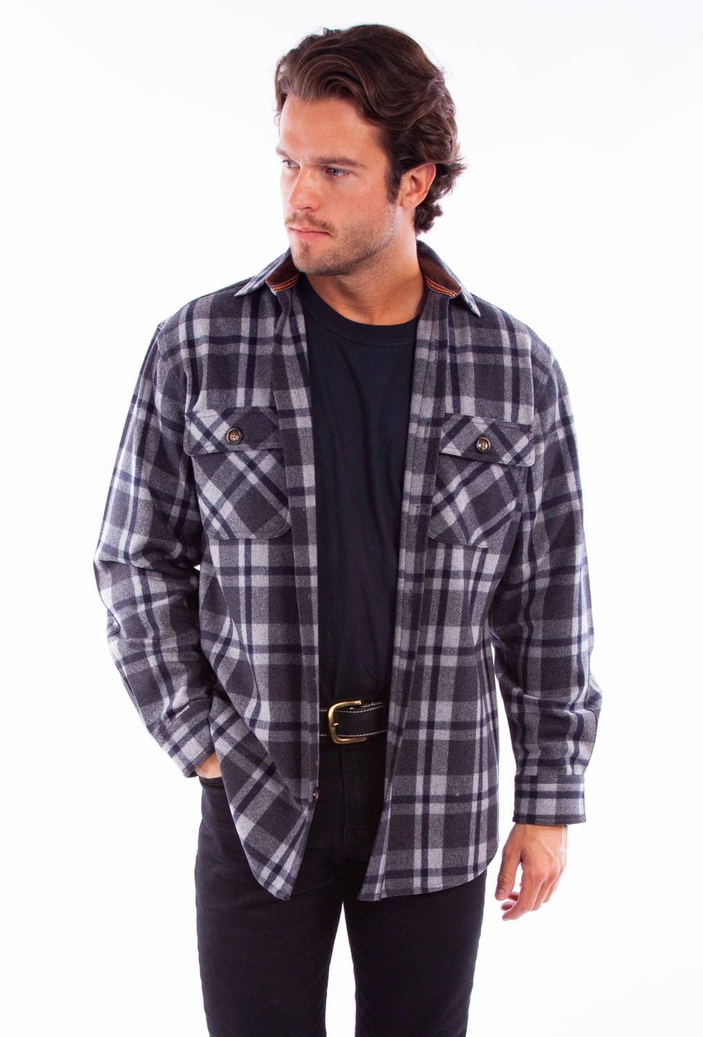 Scully Mens Heavyweight Flannel Charcoal Wool Blend L/S Shirt formal dinner Durable Fabric