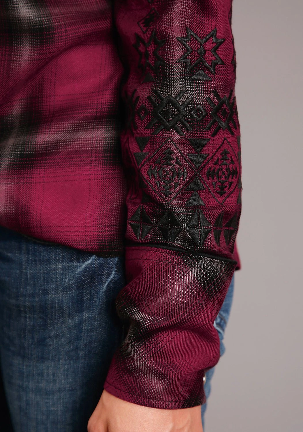 Stetson Womens Western Plaid Wine 100% Rayon L/S Shirt Mesh Insert Morning Comfort