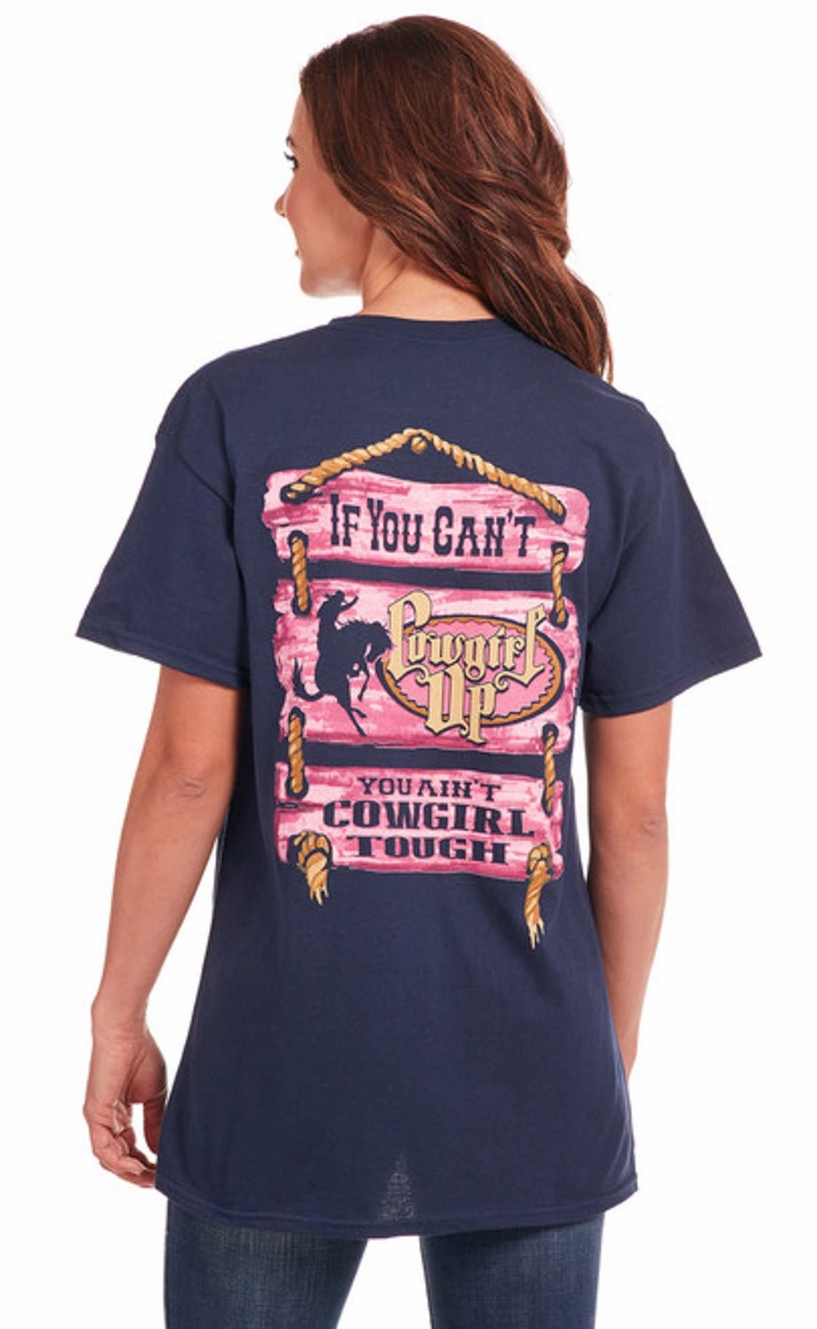 Cowgirl Up Womens Tough Boyfriend Navy 100% Cotton S/S T-Shirt Streamlined Design