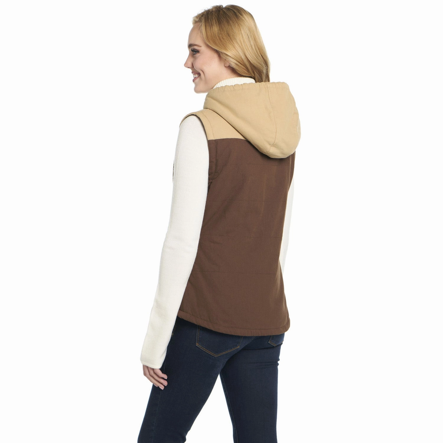 Windproof Thermal Shell Multi Layer Construction Cripple Creek Womens Two-Toned Hooded CCP English Walnut 100% Cotton Vest