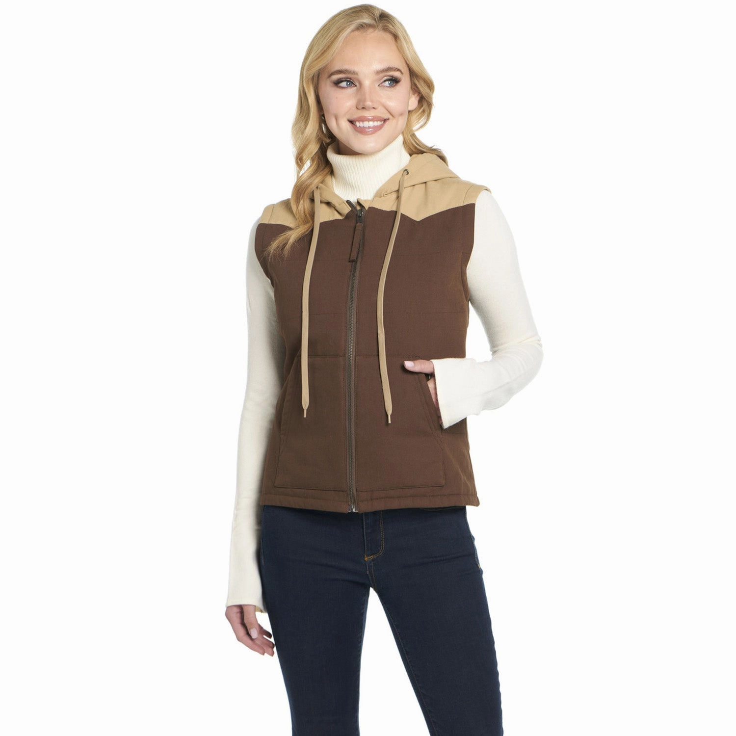 Rubberized Trims Cripple Creek Womens Two-Toned Hooded CCP English Walnut 100% Cotton Vest