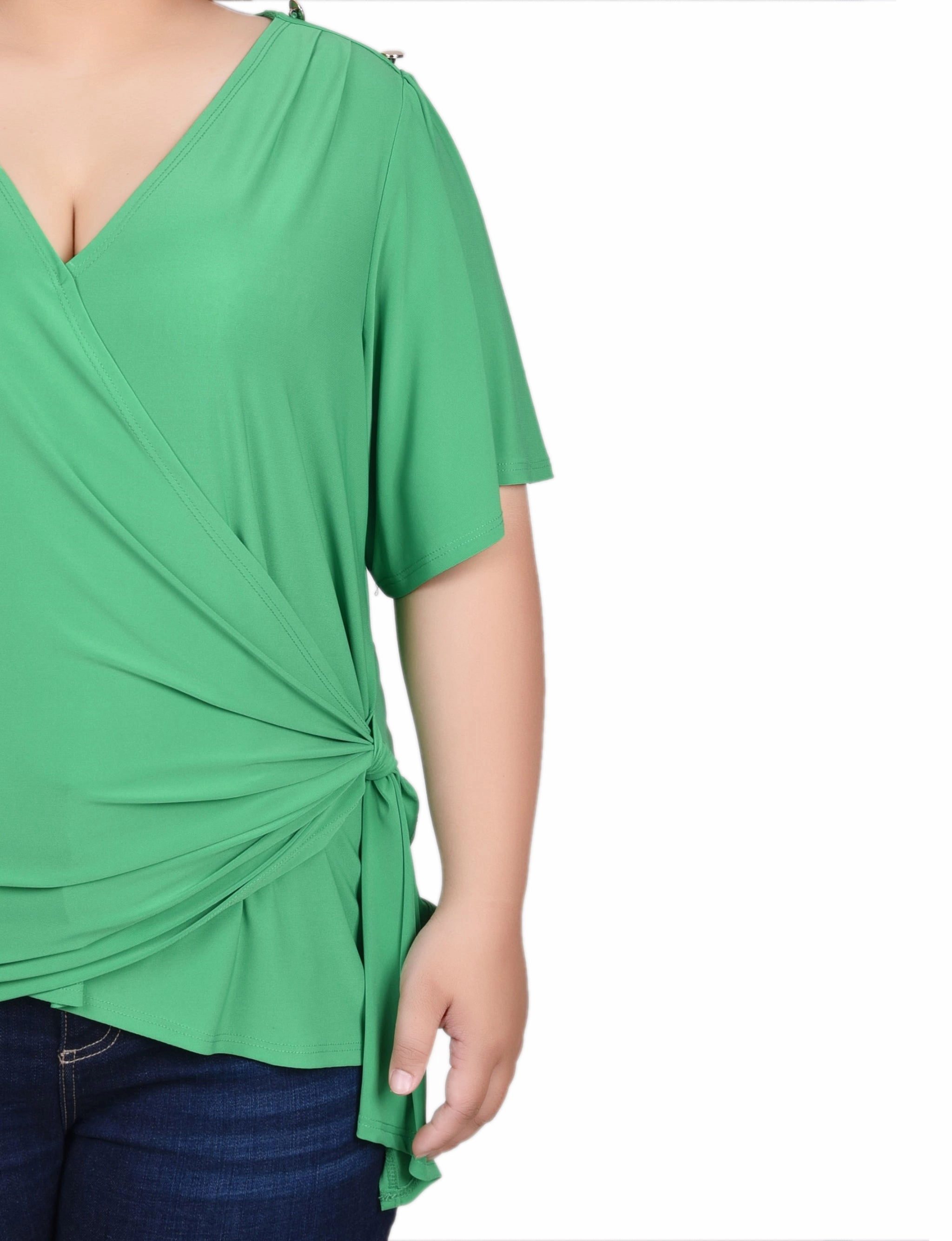 Plus Size Short Sleeve Wrap Top QuickDrying Softened Edges
