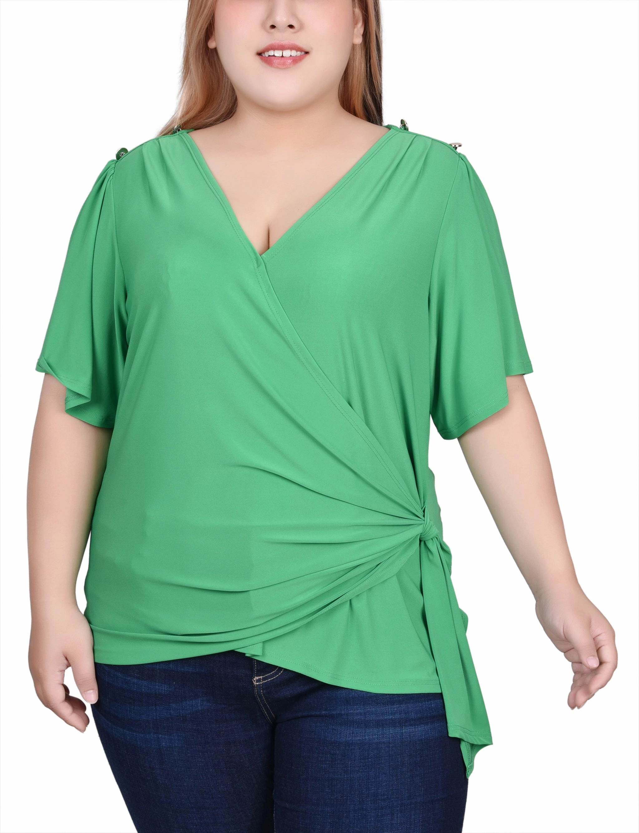 Plus Size Short Sleeve Wrap Top Easy Tones