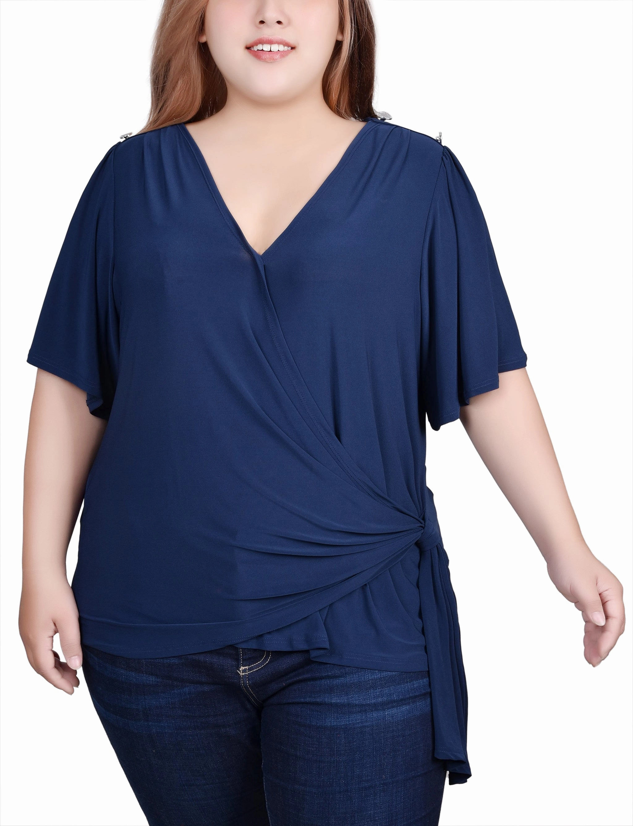 Elegant Blouse UltraSoftInterior Plus Size Short Sleeve Wrap Top