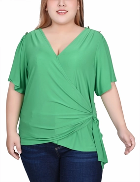 Plus Size Short Sleeve Wrap Top Easy Tones