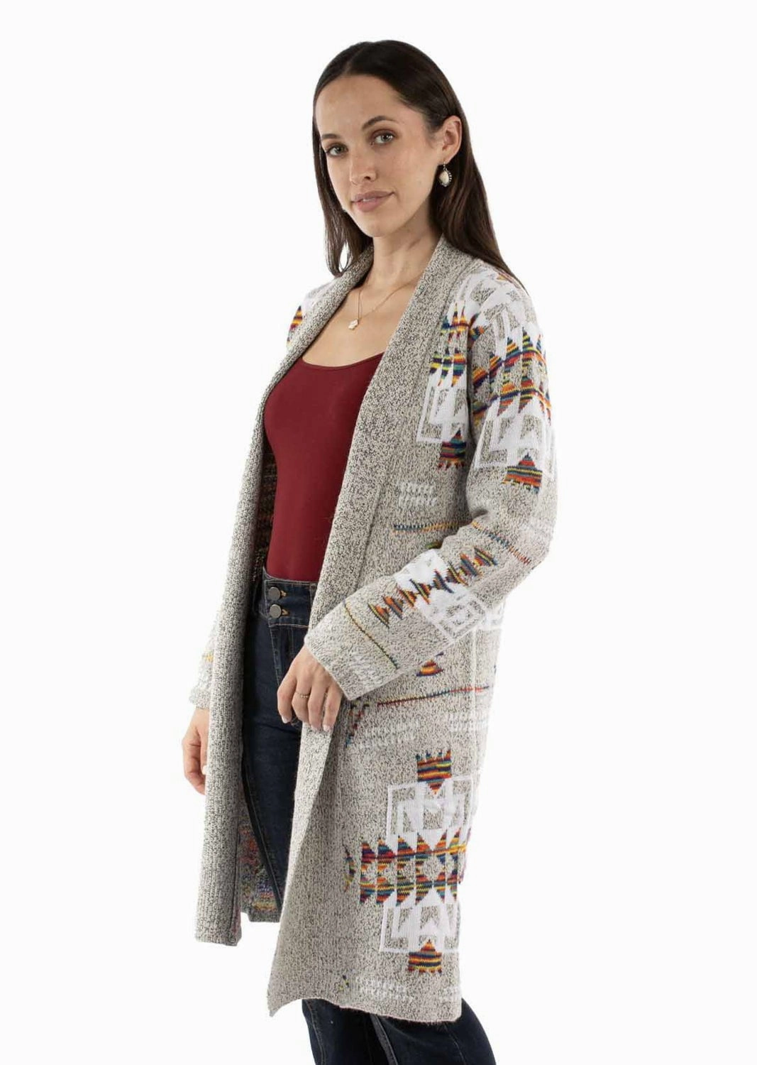 Scully Womens Open Front Cardigan Oatmeal 100% Acrylic Duster Sweater Low Profile Logoing