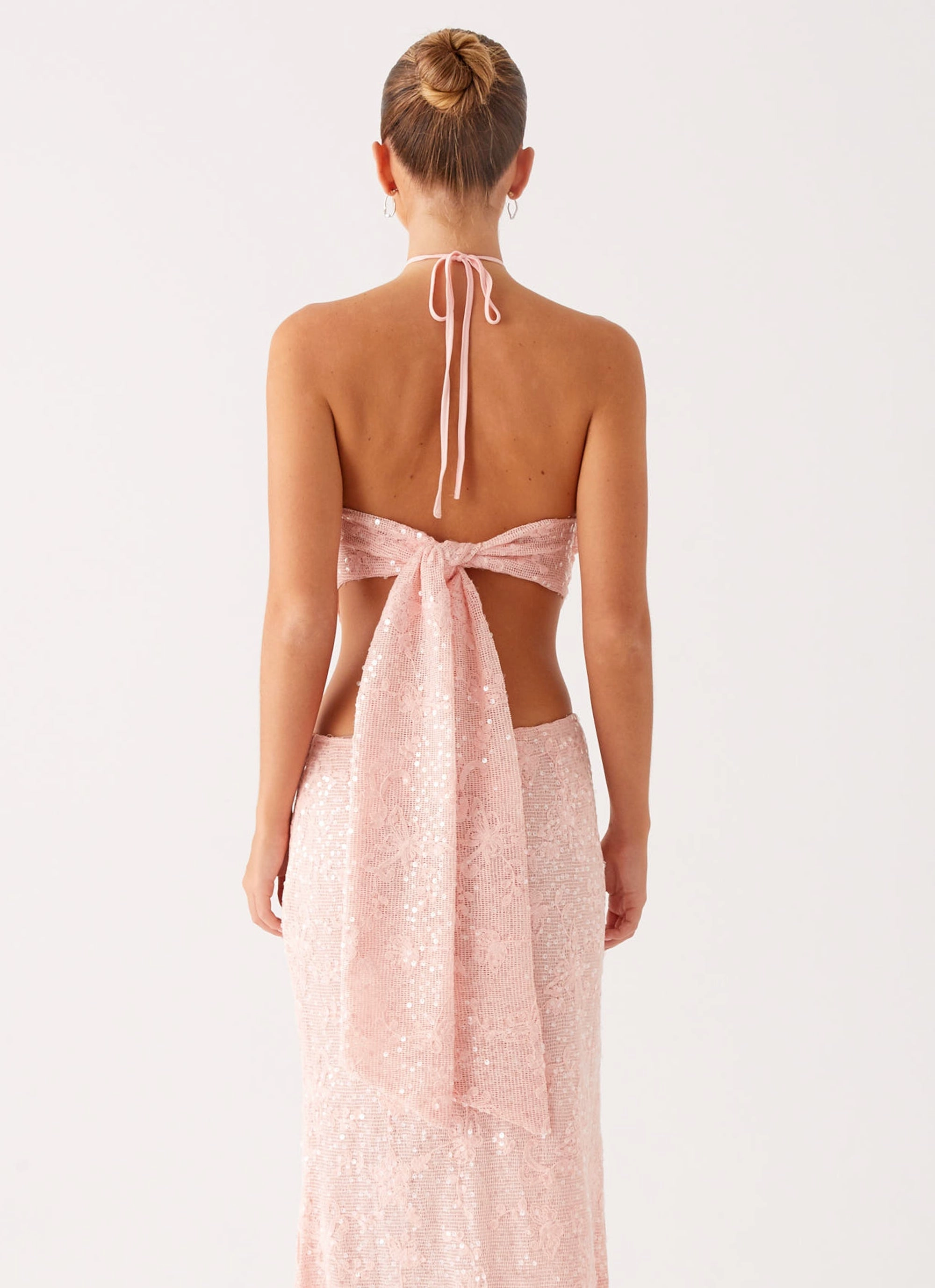 MeshVentilation Biodegradable Fiber Composition Queenie Sequin Halter Top - Pink