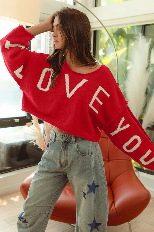 ConvertibleCollarSystem I LOVE YOU LETTER KNIT TOP S-XL