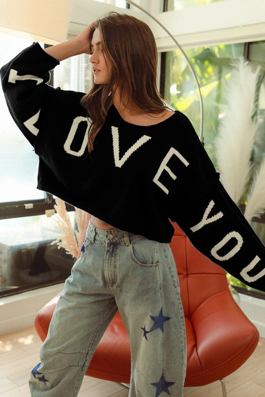 I LOVE YOU LETTER KNIT TOP S-XL ButterySoftTextile AllSeason Wearability