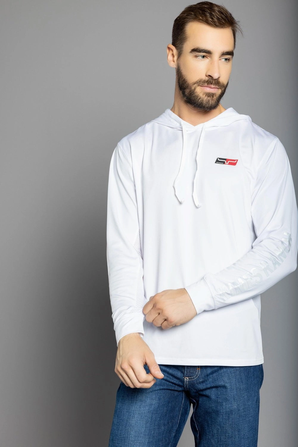 Animal Print Kimes Ranch Mens Ninja Hood Tech Tee White Poly/Spandex L/S T-Shirt