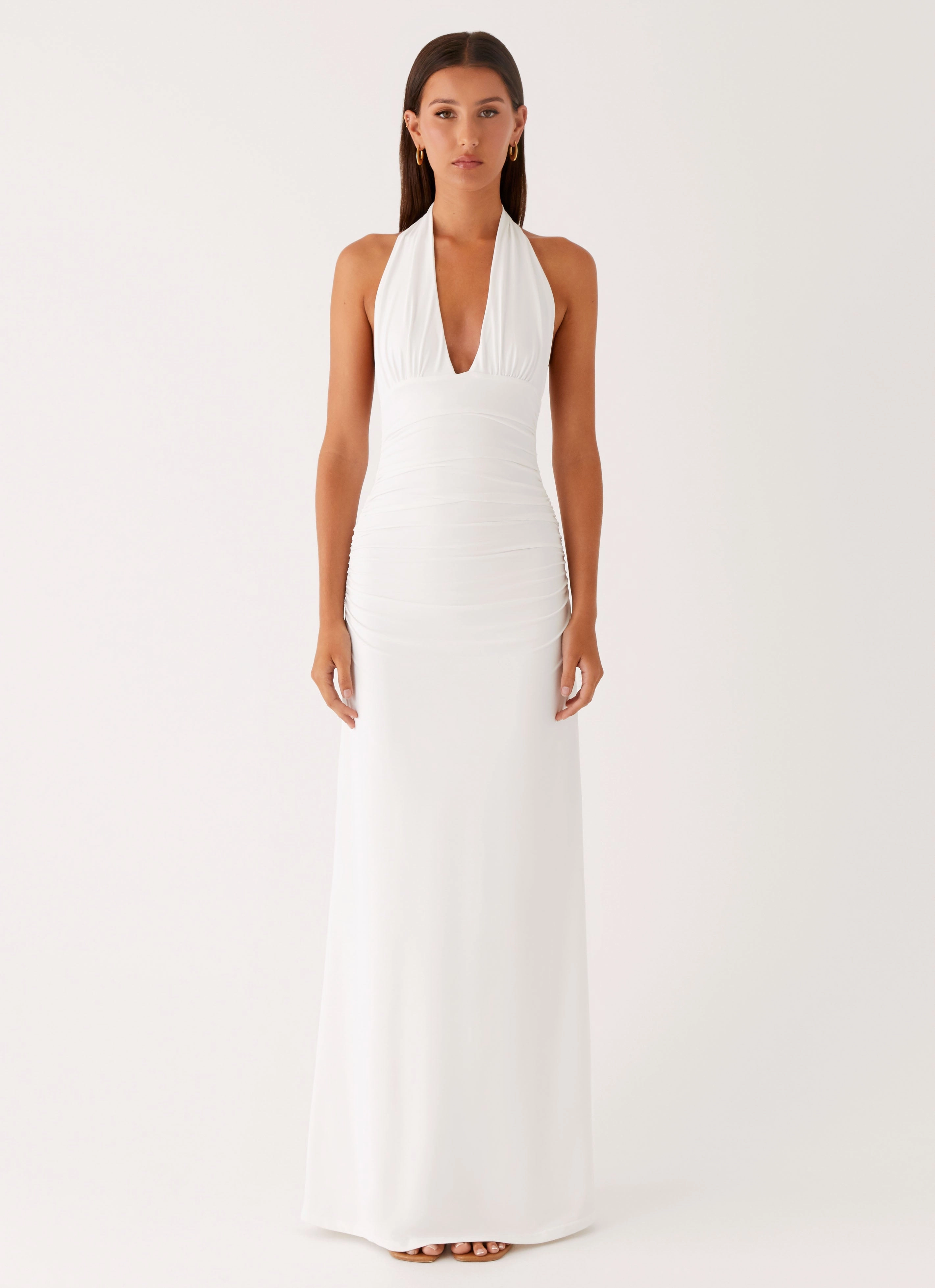Insulated Coat Ilaria Halter Maxi Dress - White