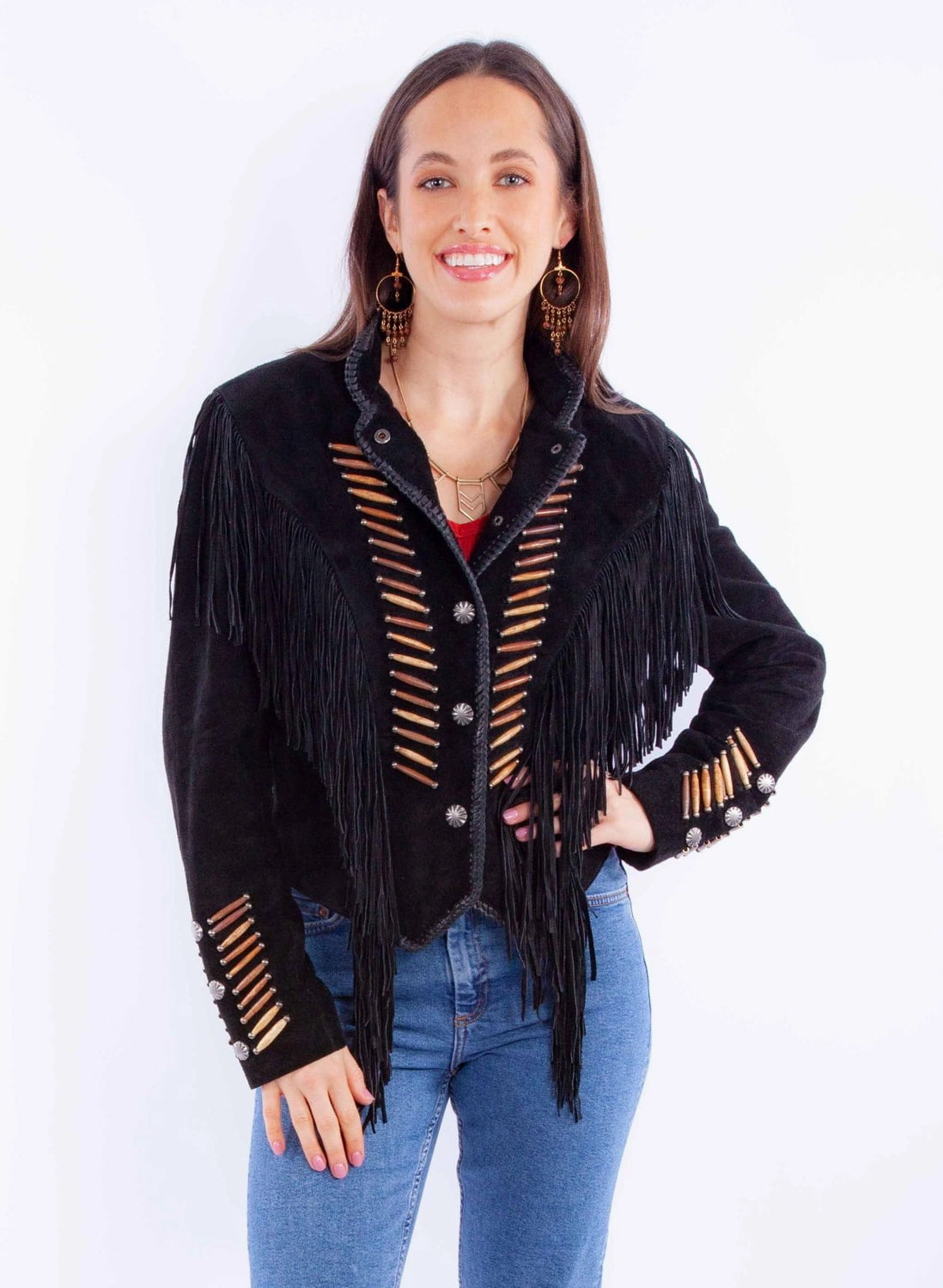 Transitional Look Multi Purpose Layer Scully Womens Whip Stitch Fringe Black Leather Leather Jacket