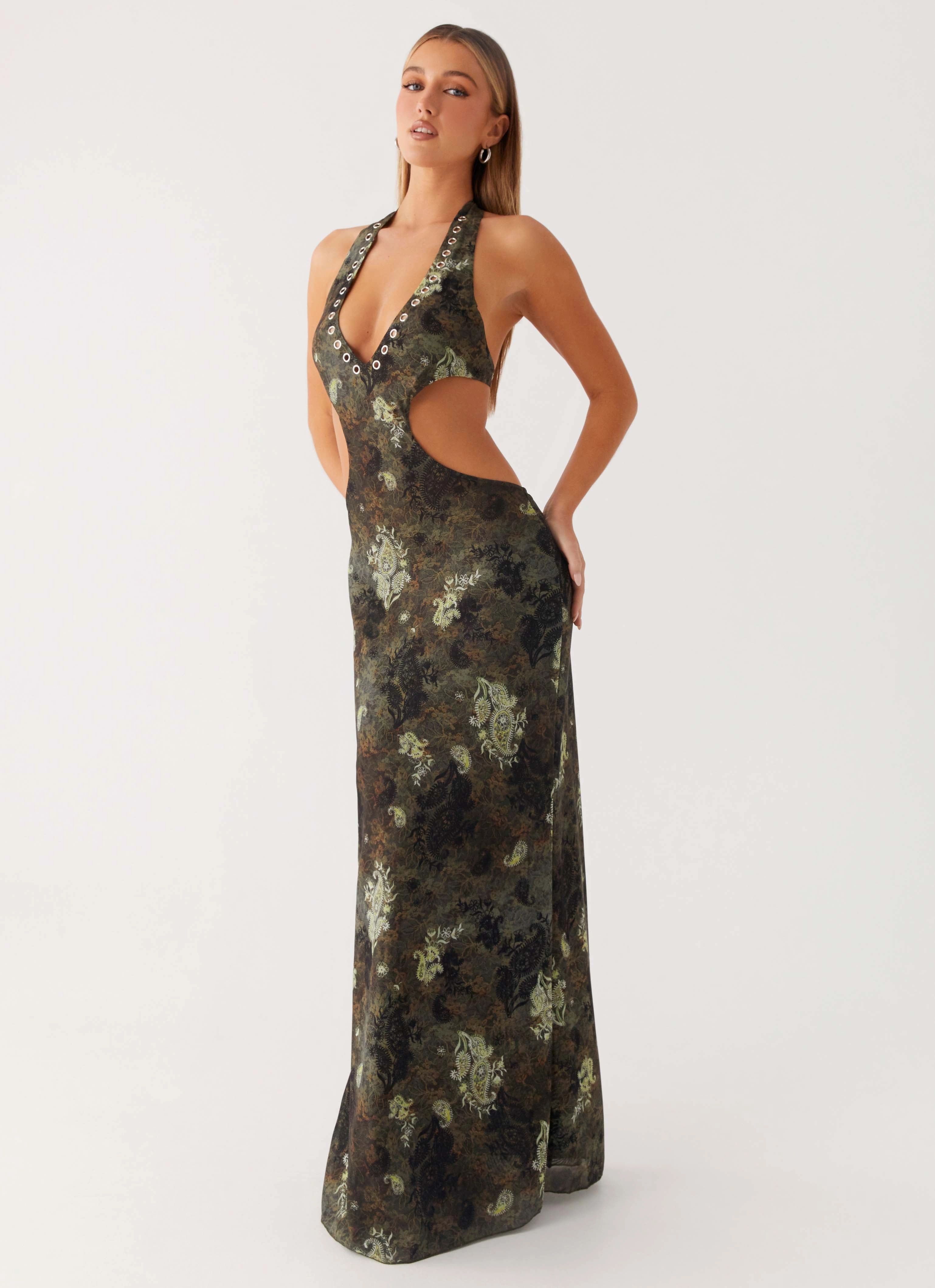 Soft Cut Sequin-Detail Indra Maxi Dress - Cyber Floral