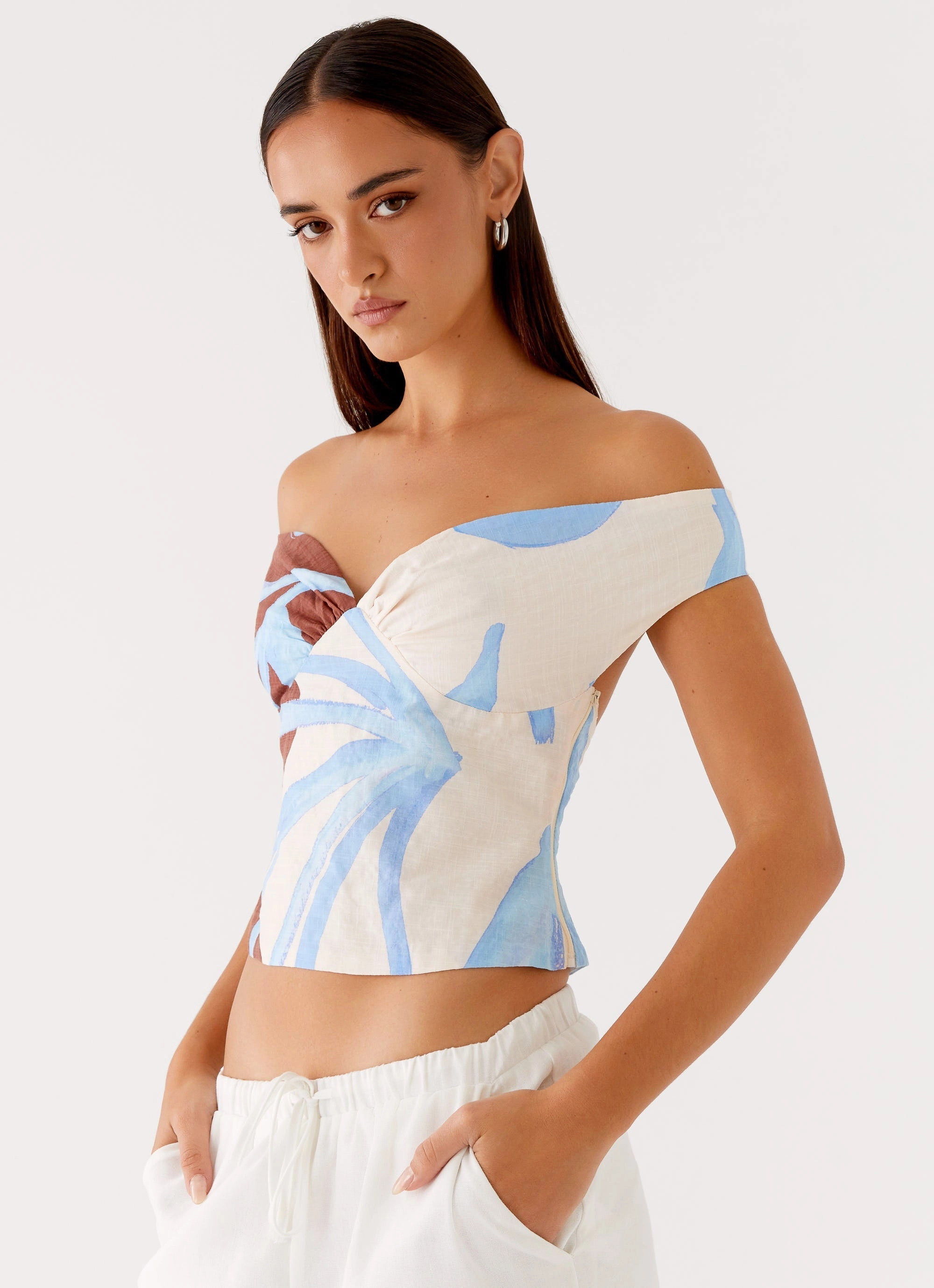 Ozella Off Shoulder Top - Bloom Wave Print Breathable Tank