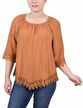 Petite 3/4 Sleeve Peasant Blouse SheerLayering StaticResistant Material