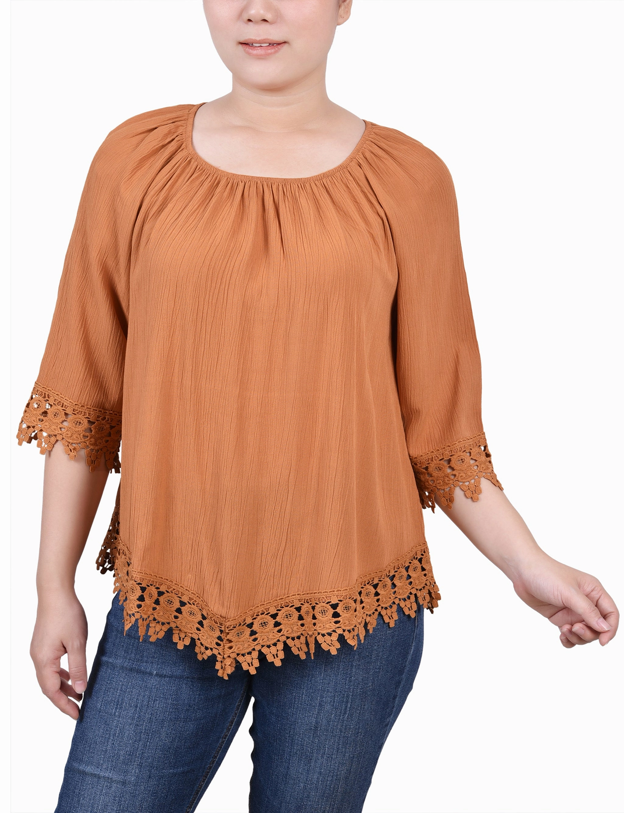 HypoallergenicFabric Petite 3/4 Sleeve Peasant Blouse