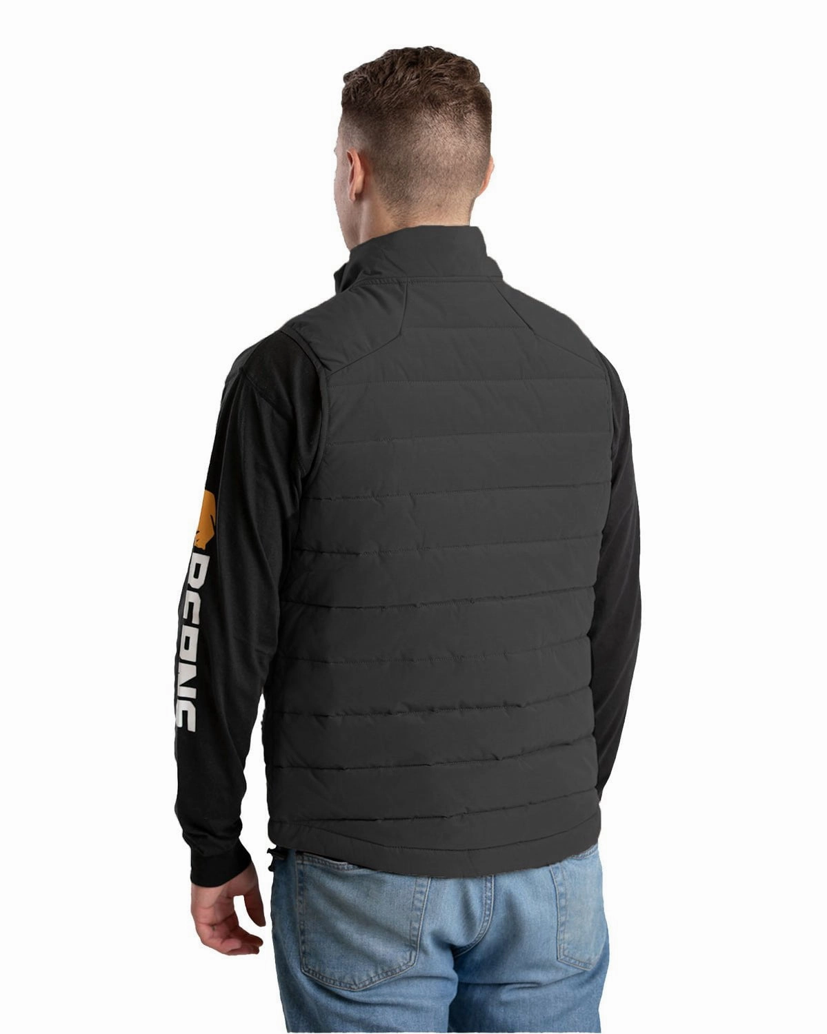 Berne Mens Highland Quilted Work Black Cotton Blend Vest Moisture Wicking Inner