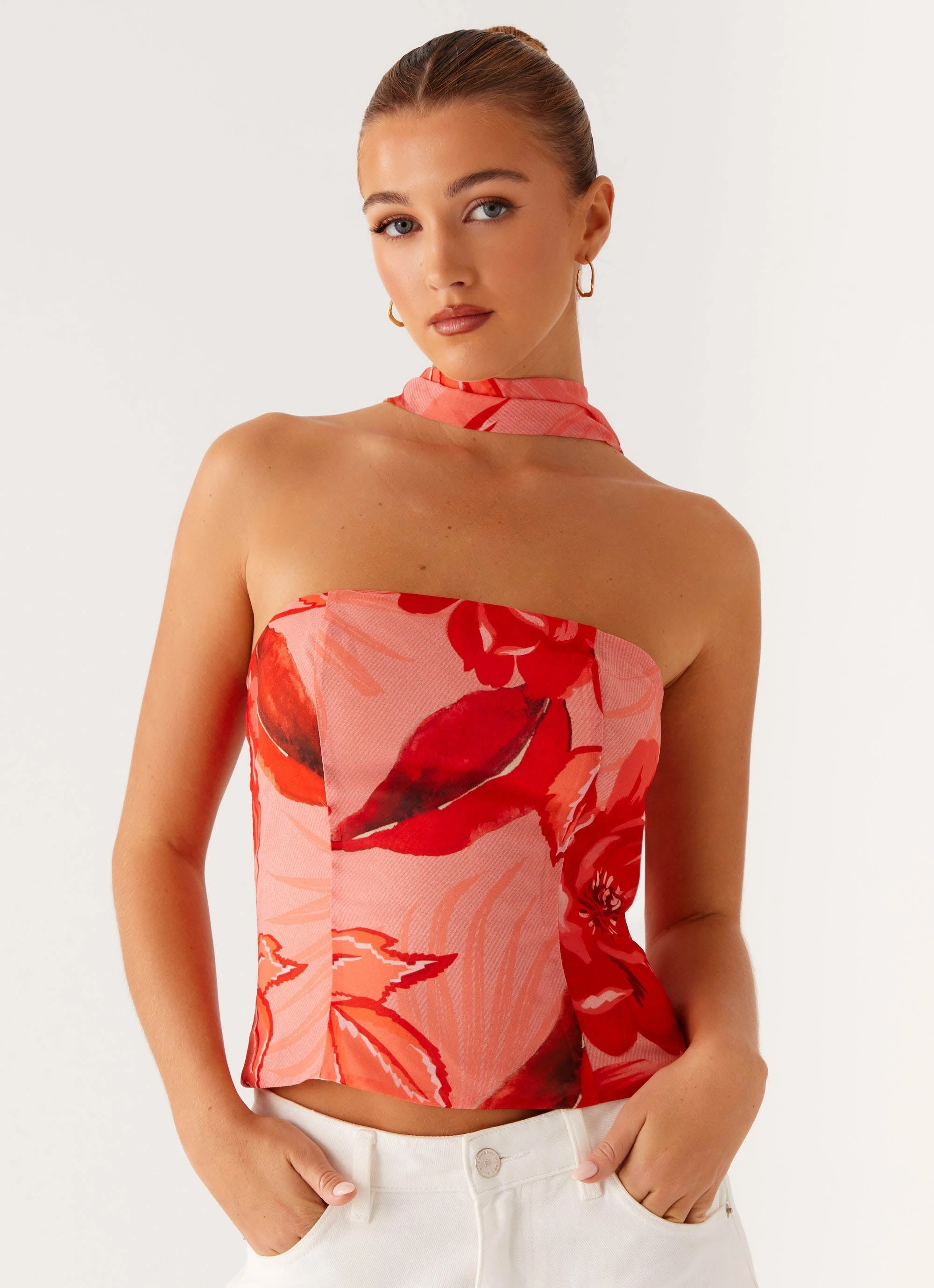 Anais Scarf Top - Sicily Sunset Print HighElasticity Thread Moisture Wicking Material