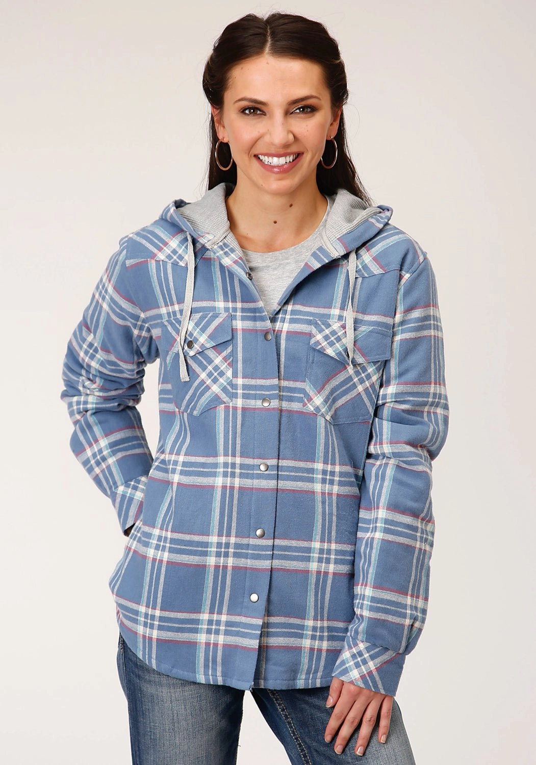 Weekend Ready Look Quick Pull Zipper Roper Womens Blue 100% Cotton Thermal Lined Hooded Jacket