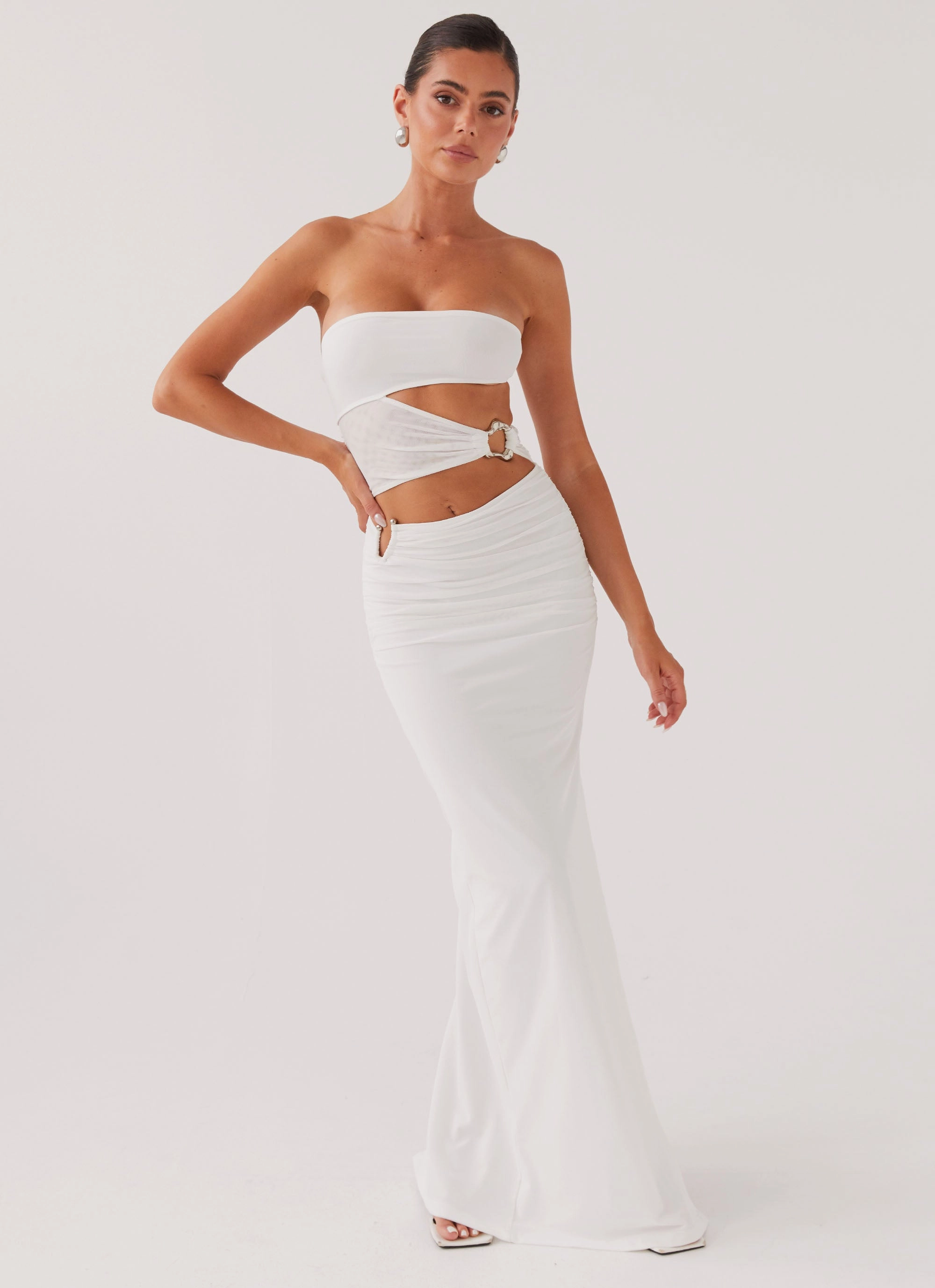 Into Pieces Mesh Maxi Dress - White Layering Piece