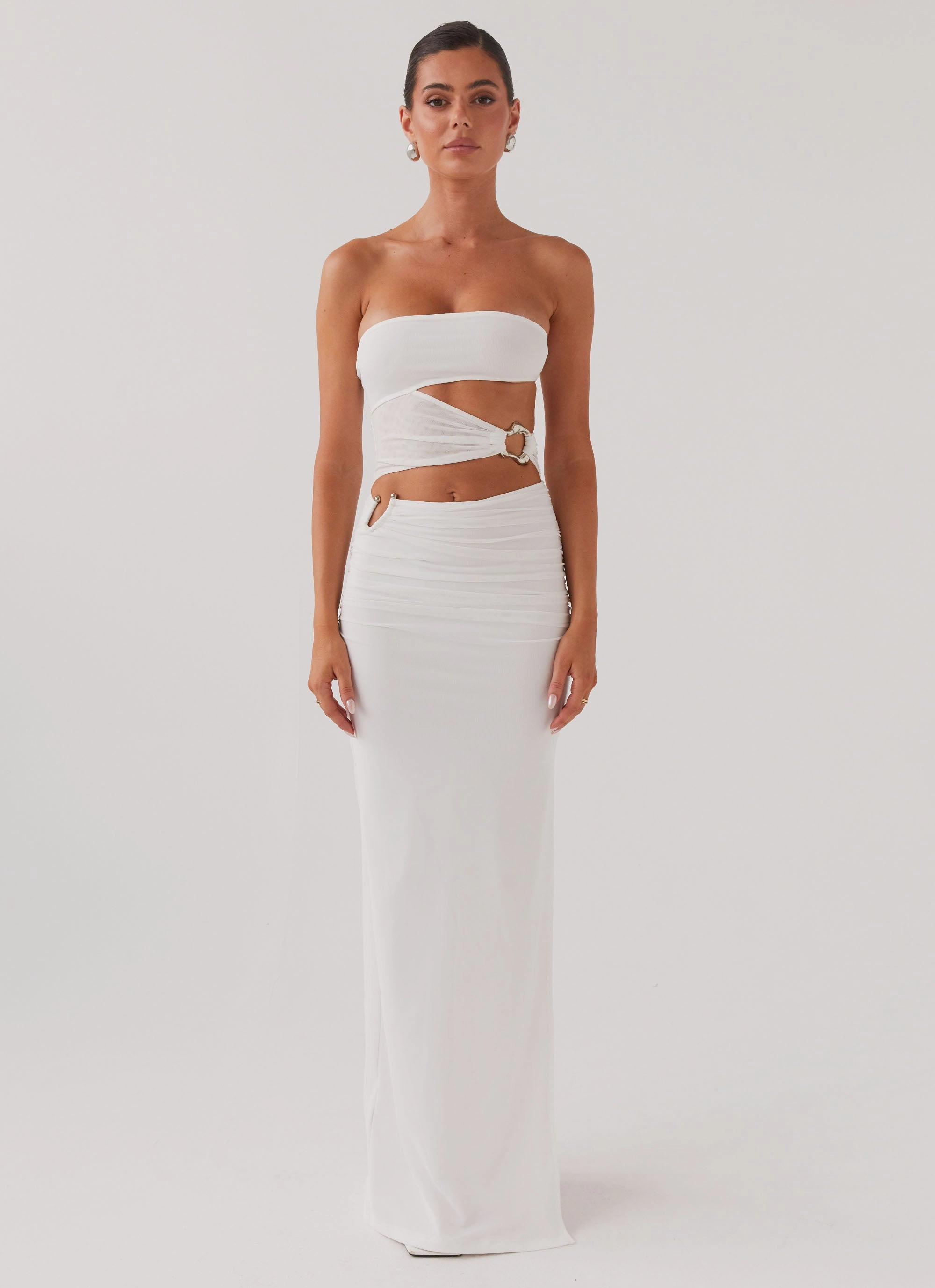 Into Pieces Mesh Maxi Dress - White Elegant Styling