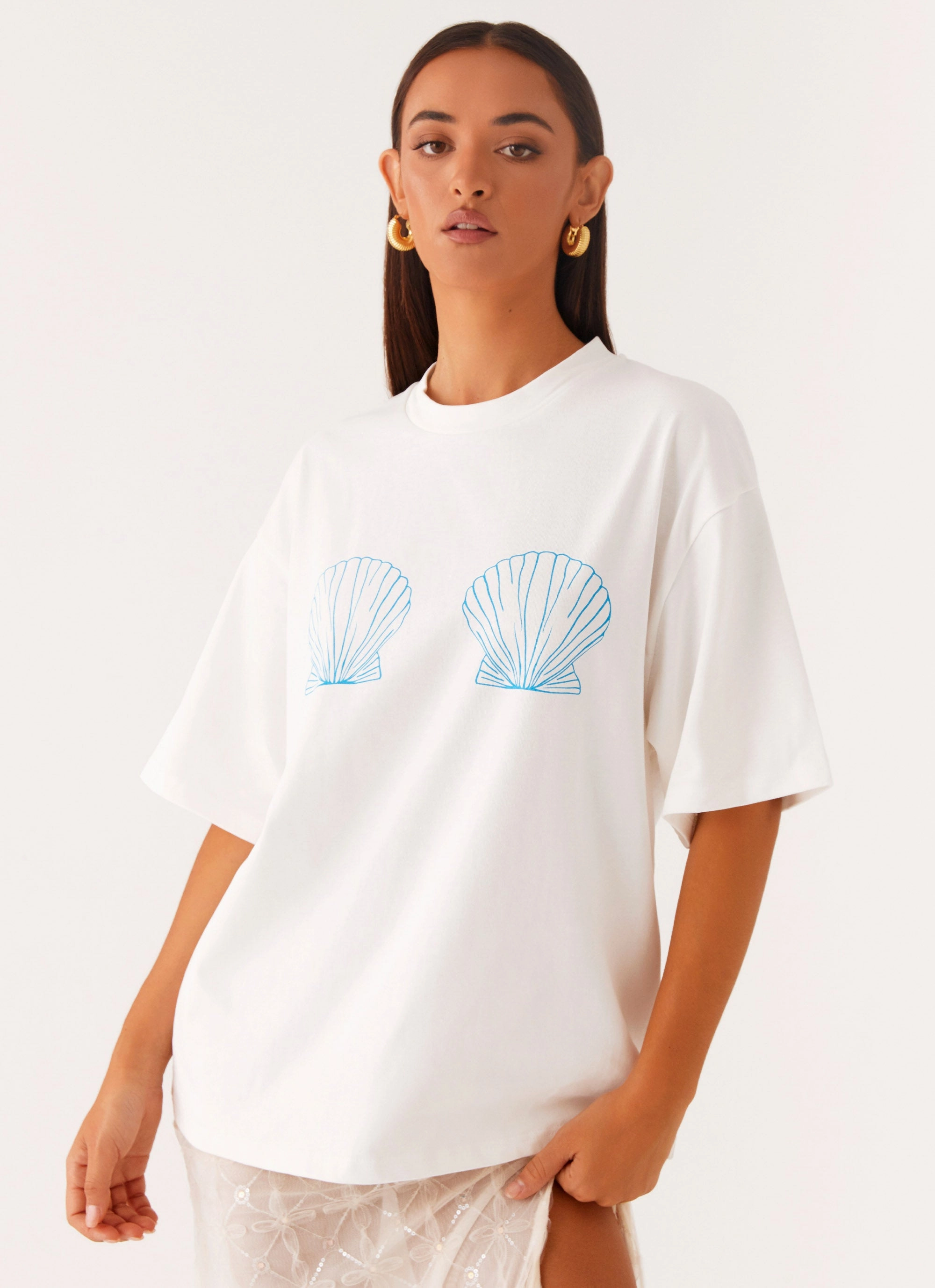 Drop Shoulder Durable Fiber Blend Born To Have Fun Oversized Graphic Tee - Blue Shell