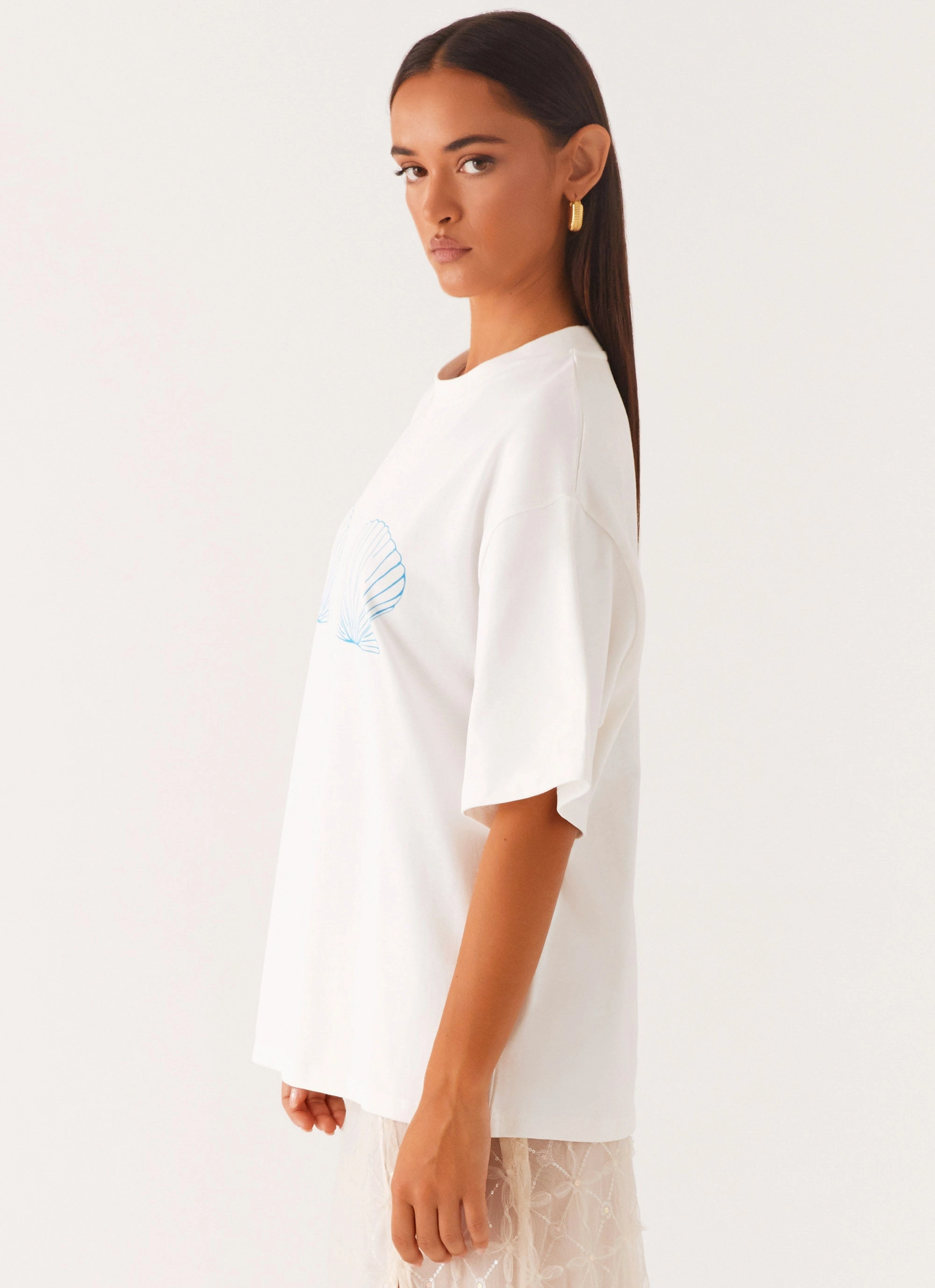 Water Repellent Finish Born To Have Fun Oversized Graphic Tee - Blue Shell