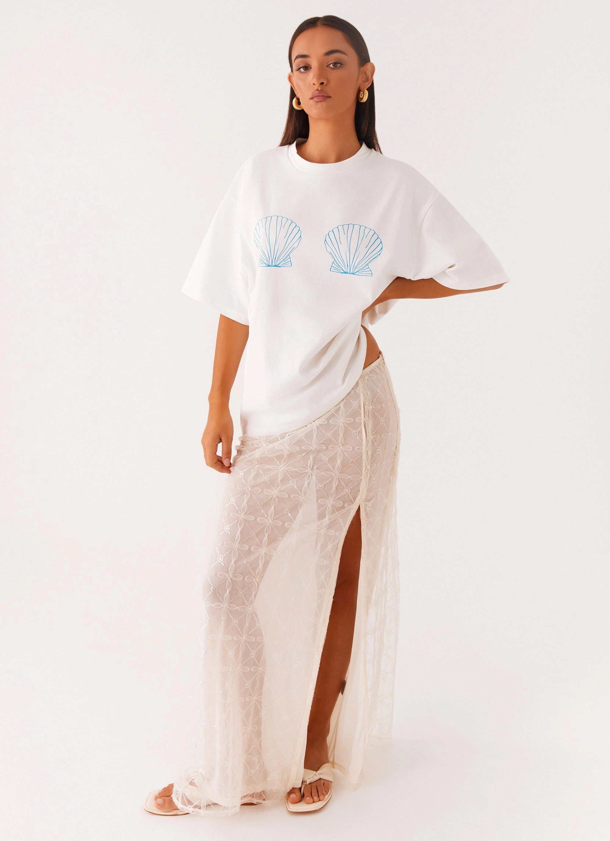 Reinforced Neckline Born To Have Fun Oversized Graphic Tee - Blue Shell